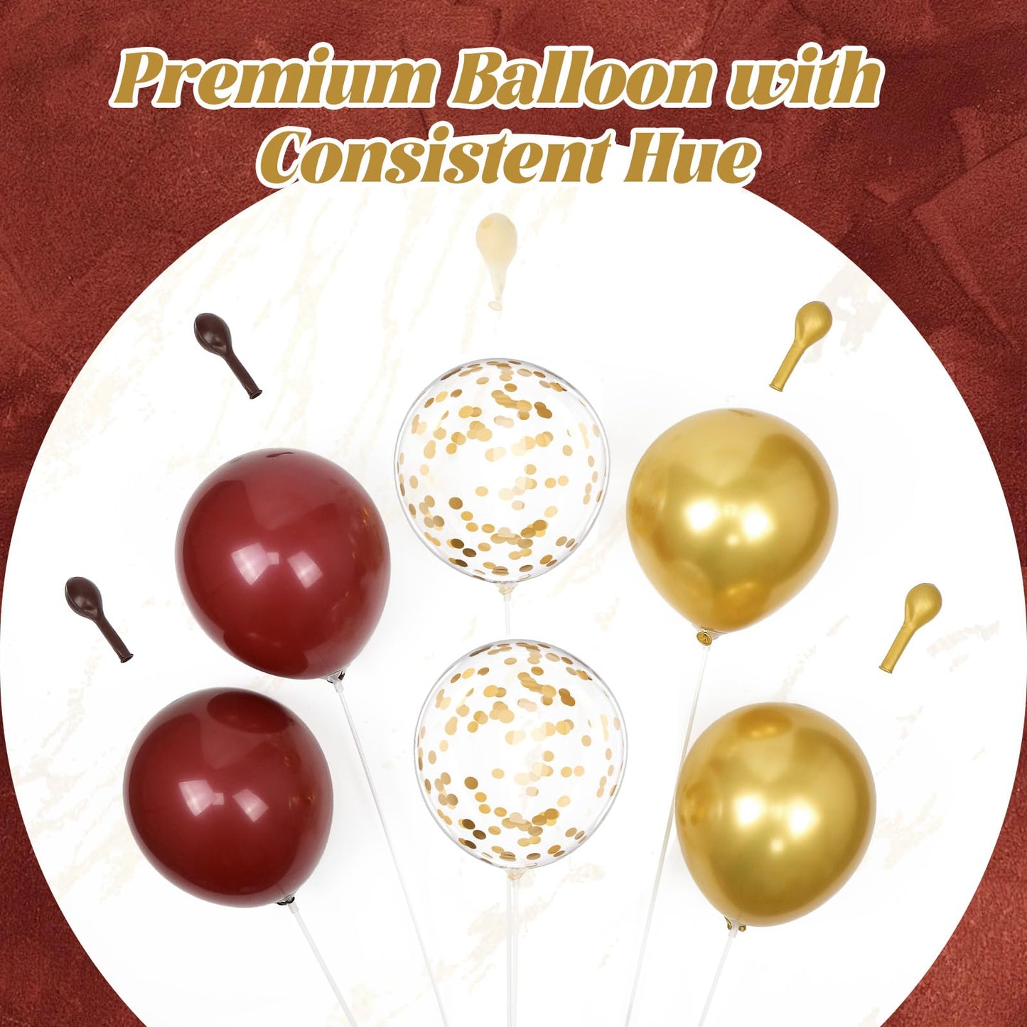 Burgundy Balloon Arch Garland Kit with Burgundy Maroon Gold Confetti Balloons for Birthday Graduation Bridal Shower Party Decorations
