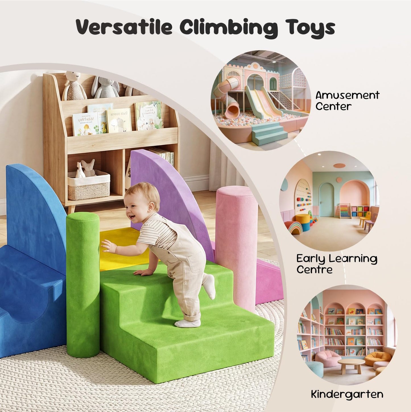 Teckid Toddler Climbing Toys 8-Piece Indoor Soft Foam Blocks Set, Safe Crawling, Climbing and Sliding Play Gym for Kids, Baby Climbing Playset