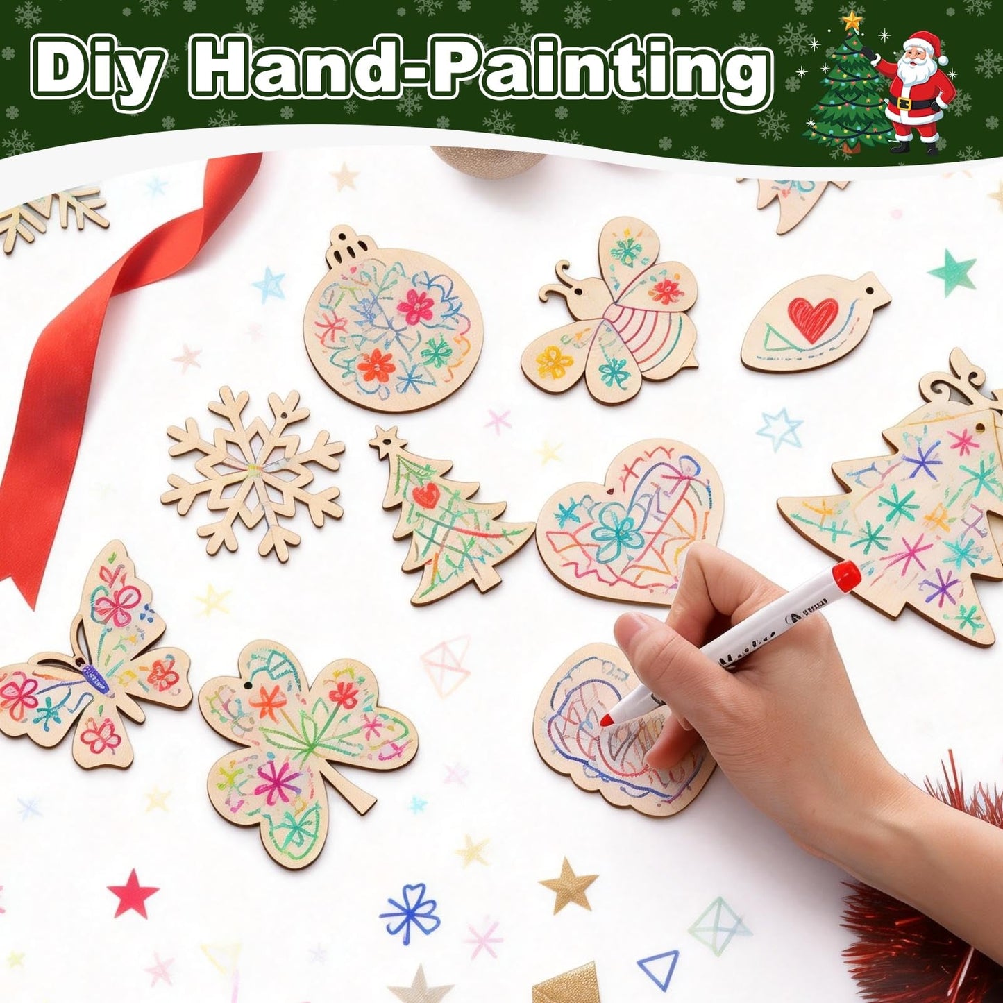 MECCANIXITY 24Pcs Wooden Discs Ornaments to Paint, 3" x 3" DIY Blank Unfinished Wood Homemade Ornament with Rope for Art Crafts DIY Thanksgiving Halloween Birthday Gifts