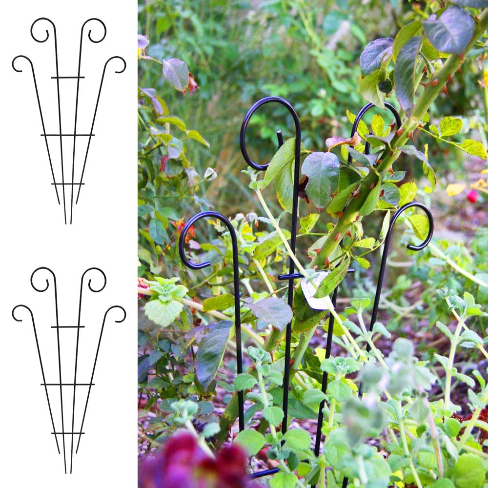 2 Pack Black Coated Wave Pot Trellis 23'' Stakes for Climbing Plants Patio Plant Support for Outdoor,Rose, Vegetable Flower, Backyard