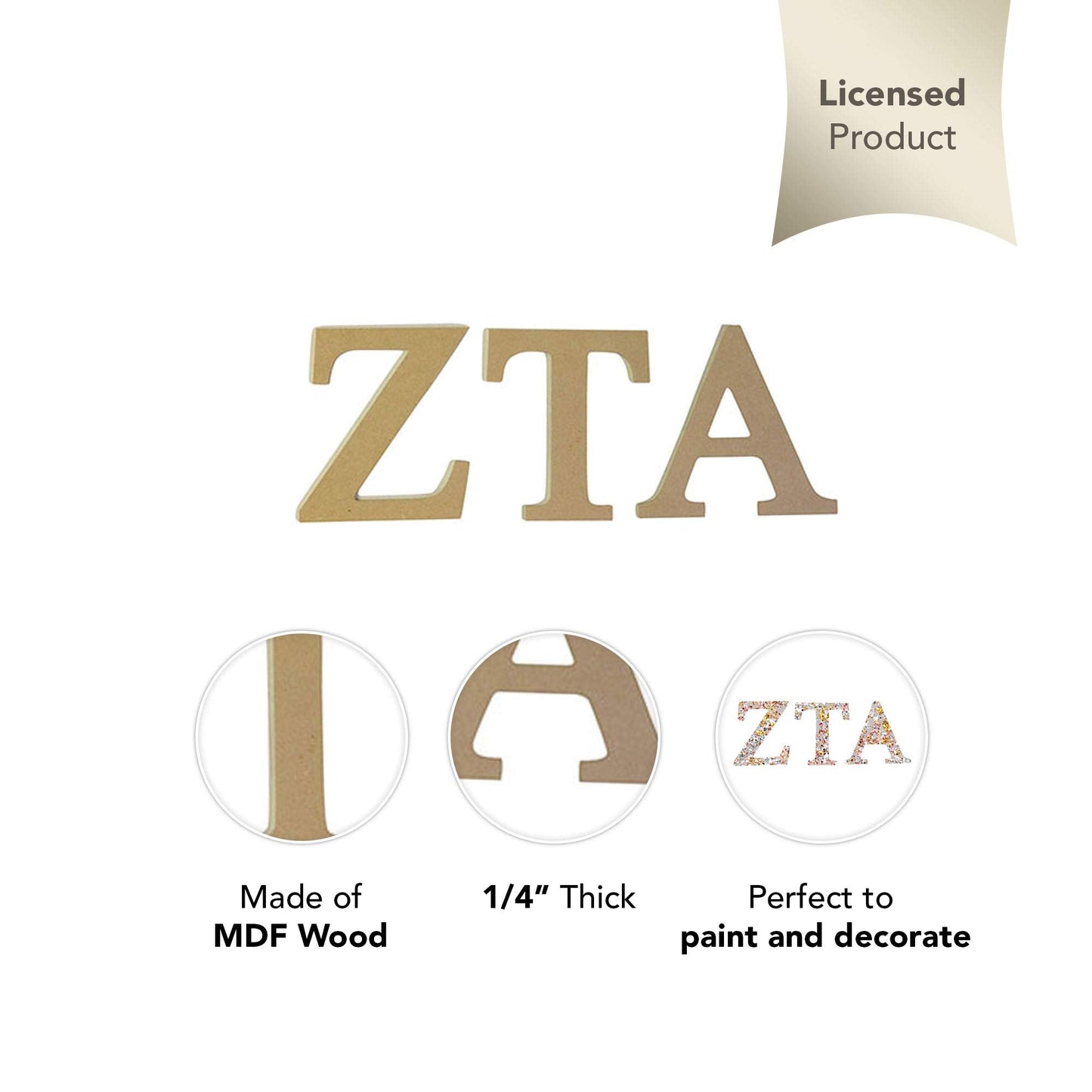 Desert Cactus Zeta Tau Alpha Wooden Letter Set - 7.5 inch Unfinished MDF Wood Zeta ZTA Sorority Greek Letters for DIY Arts and Crafts