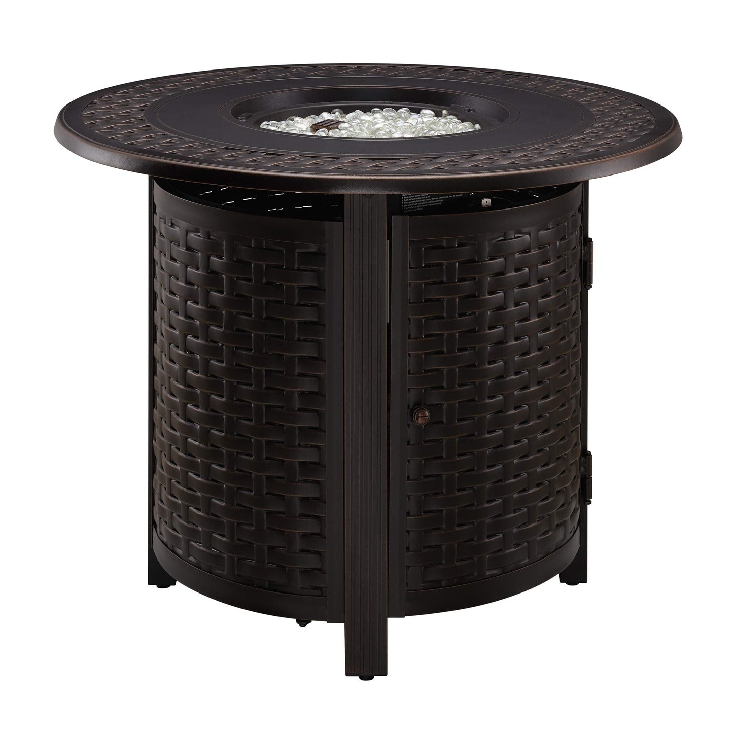 Fire Sense 63686 Hendricks Woven Aluminum Convertible Gas Fire Pit Table 37,000 BTU Multi-Functional Outdoor with Fire Bowl Lid, Nylon Weather Cover & Clear Fire Glass - Bronze Finish - Round - 34"