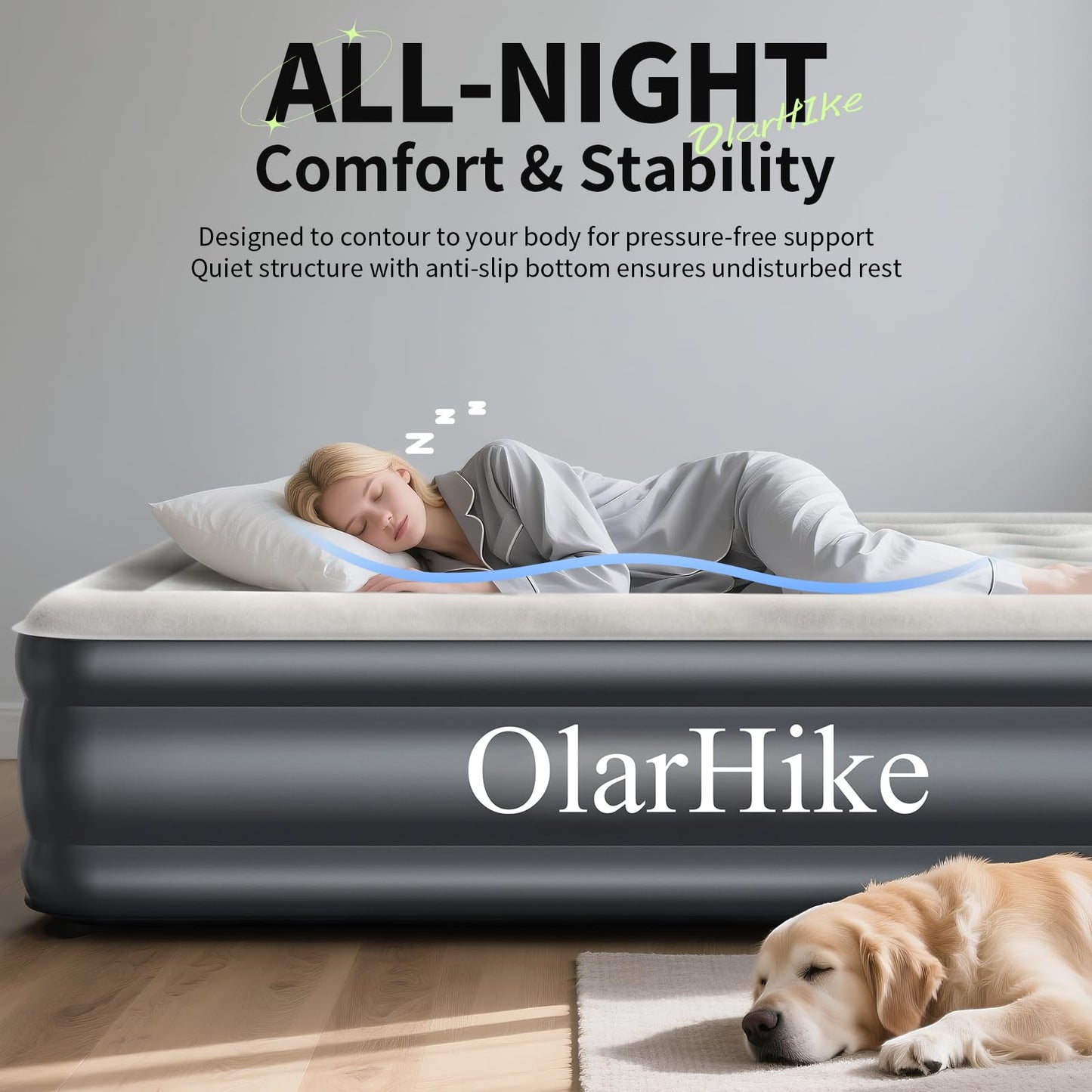 OlarHike Air Mattress Queen with Built in Pump, Inflatable Mattress Blow up Mattress, 18" Colchones Inflables Foldable Air Bed for Guest & Home, Ideal for Camping, 700lbs,Gift for mom