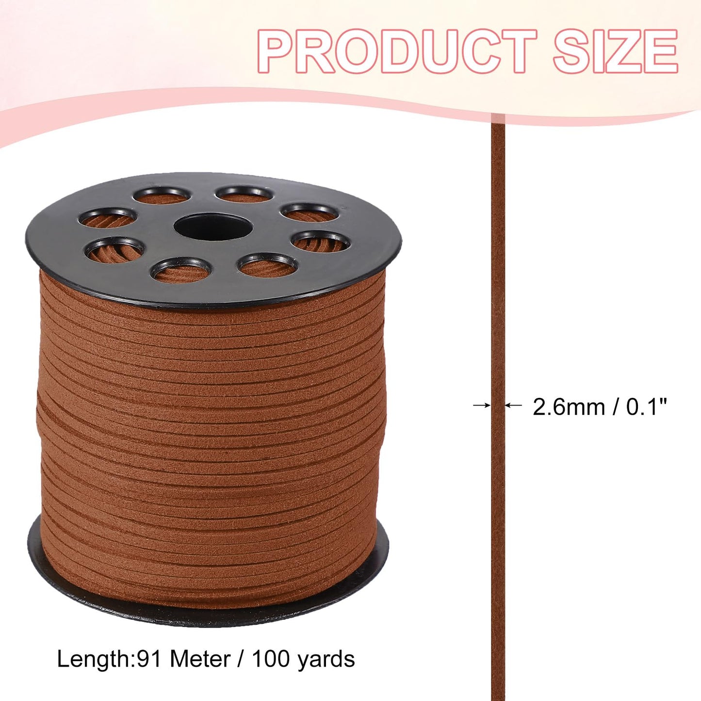 PATIKIL Flat Suede Leather Lace, 100 Yard Faux Suede Leather String Cord DIY Supplies for Necklace Bracelet Beading Jewelry Making Tassels Art Crafts, Brown (2.6MM)