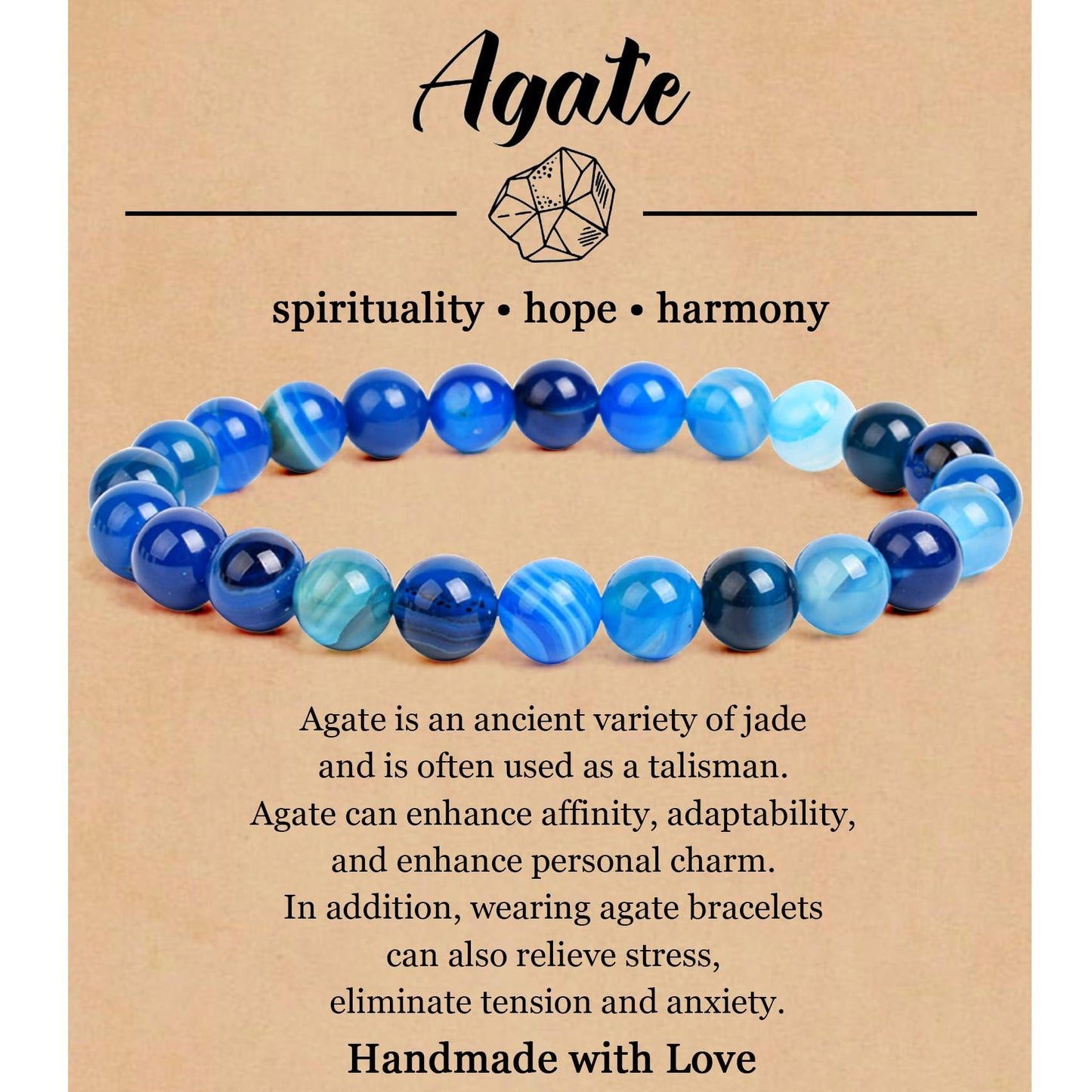 BOMAIL Natural Stone Bracelet for Women Men - 8MM Semi-Precious Gemstone Beaded Bracelet Healing Crystal Stretch Bracelet Yoga Bracelets Jewelry
