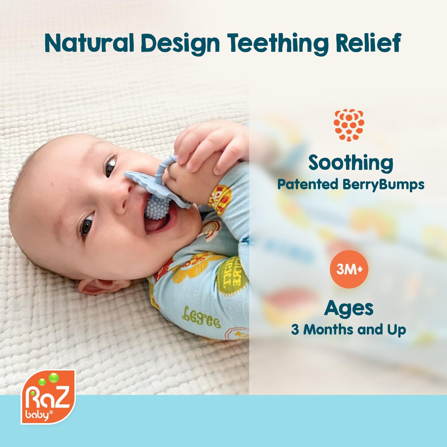 RaZbaby RaZberry Silicone Baby Teether Toy - Berrybumps Soothe Babies Sore Gums - Infant Teething Toy - Hands Free Design - BPA Free - Easy-to-Hold Design - Teething Relief Pacifier - Fruit Shape/Red