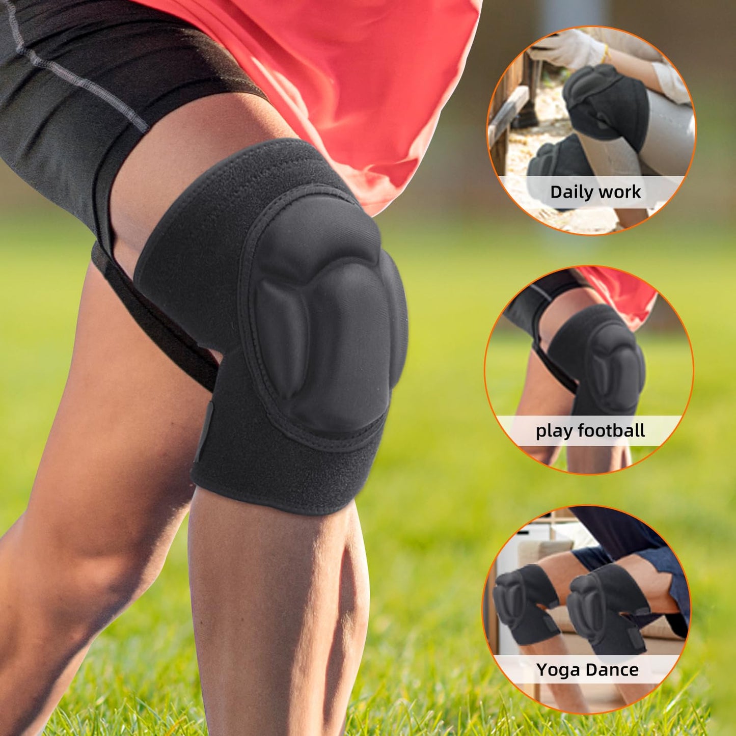Sefexn Anti-collision Knee Pads, Adjustable Knee Support Patellar Fixation Protection with Thick EVA Foam Lining for Outdoor Sports and Gardening Working, 1 Pair Black One Size