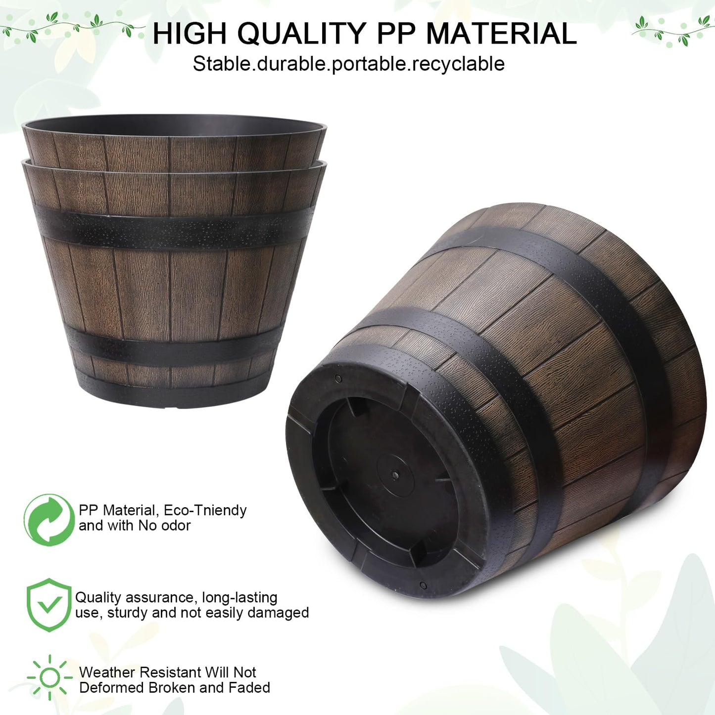 WEICHENGXING Large Plant Pots, 20 Inch 2 Pack Plastic Whiskey Barrel Planters, Big Flower Pots Wine Barrel Design for Outdoor Indoor, Garden, Porch, Patio, Backyard