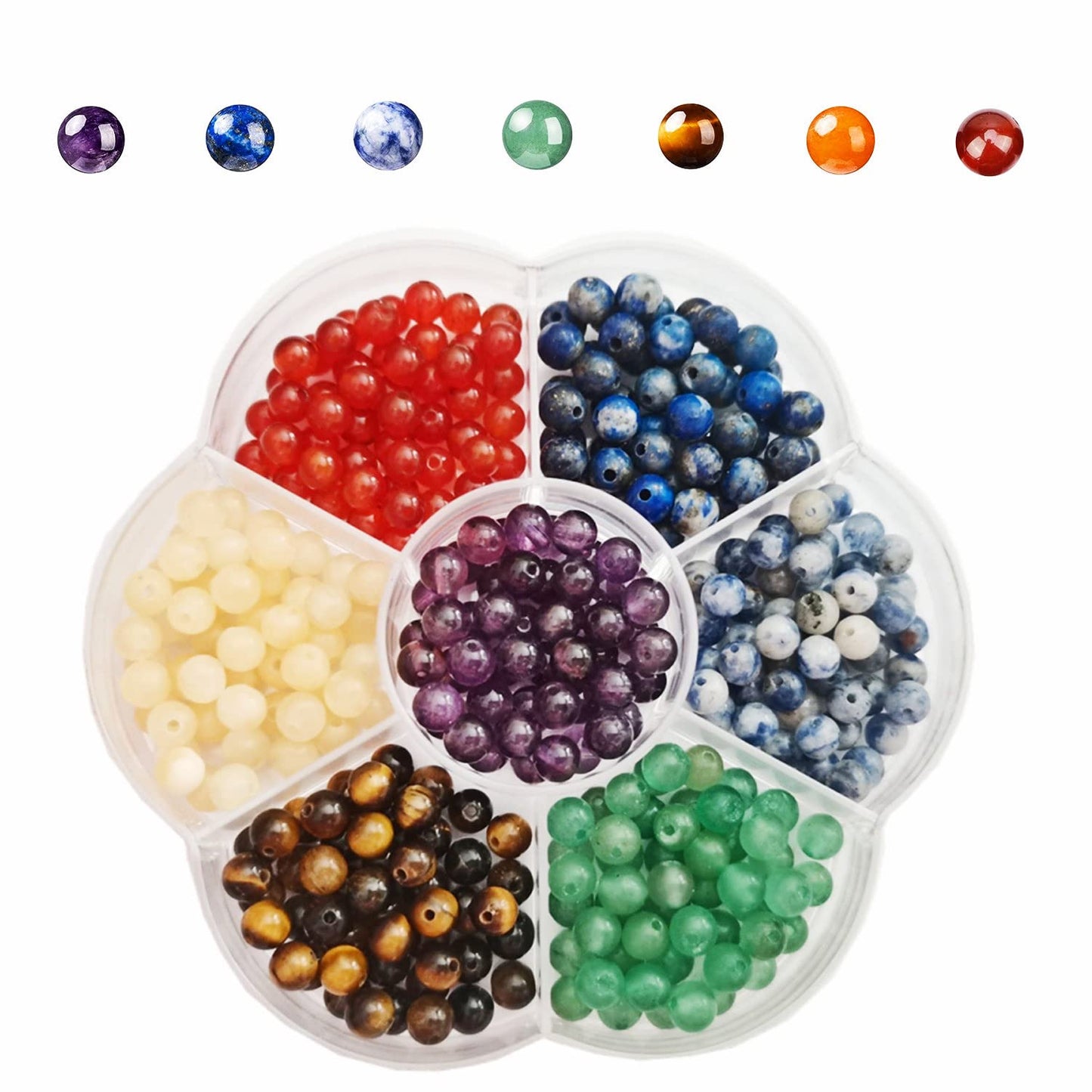GangGangHao 350pcs 4mm 7 Chakra Natural Stone Round Beads Crystals Energy Healing Genuine Real Stone DIY Charm Smooth Beading for Bracelet Necklace Earrings Jewelry Making(4mm,7 Chakra Color