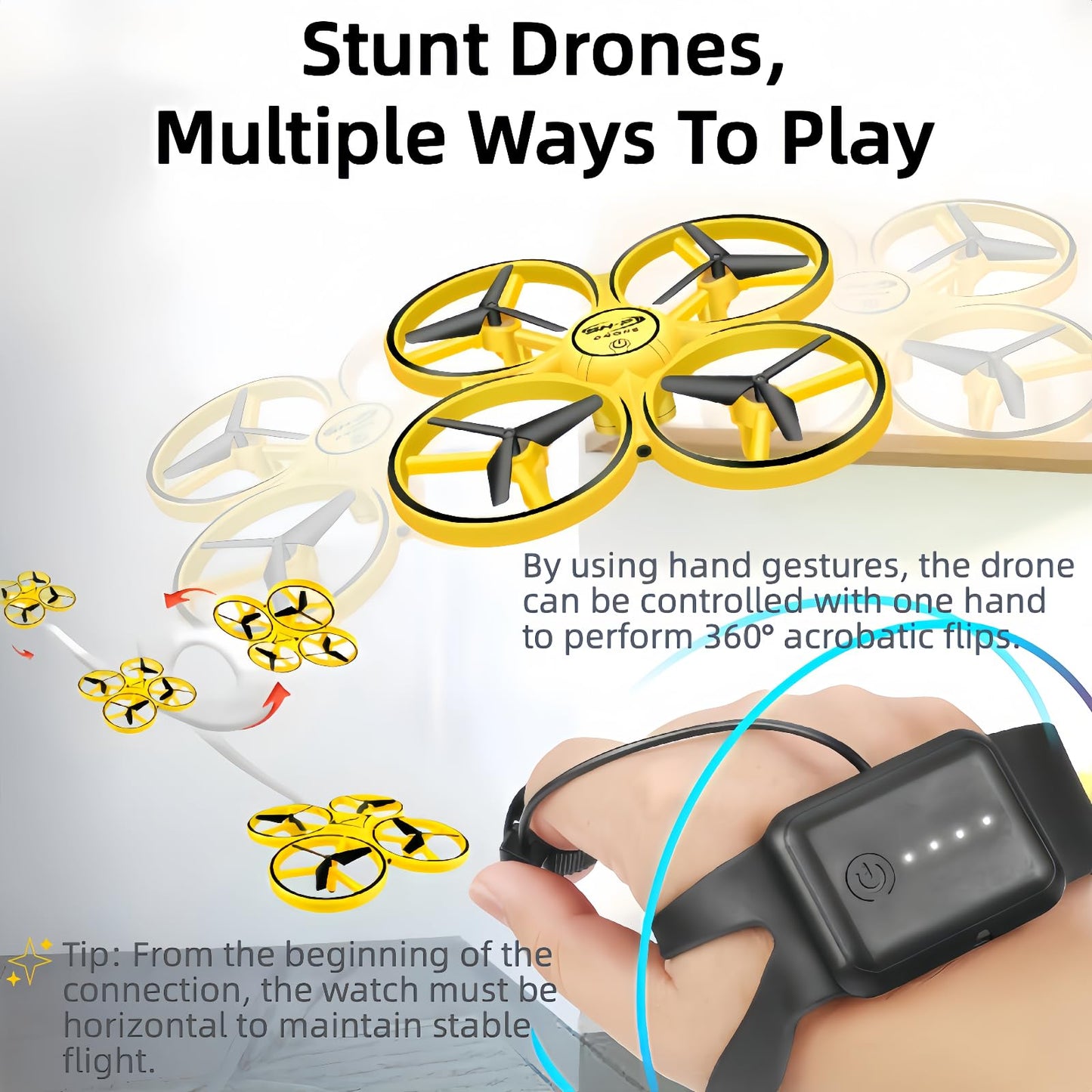 2025 Upgraded Hand Controlled Drone for kids,Somatosensory aircraft with Smart Watch Controlled, Gesture sensing aircraft Cool LED Remote Control Drone 360° Flips,quadcopter,Toys Gifts for Boys and Girls