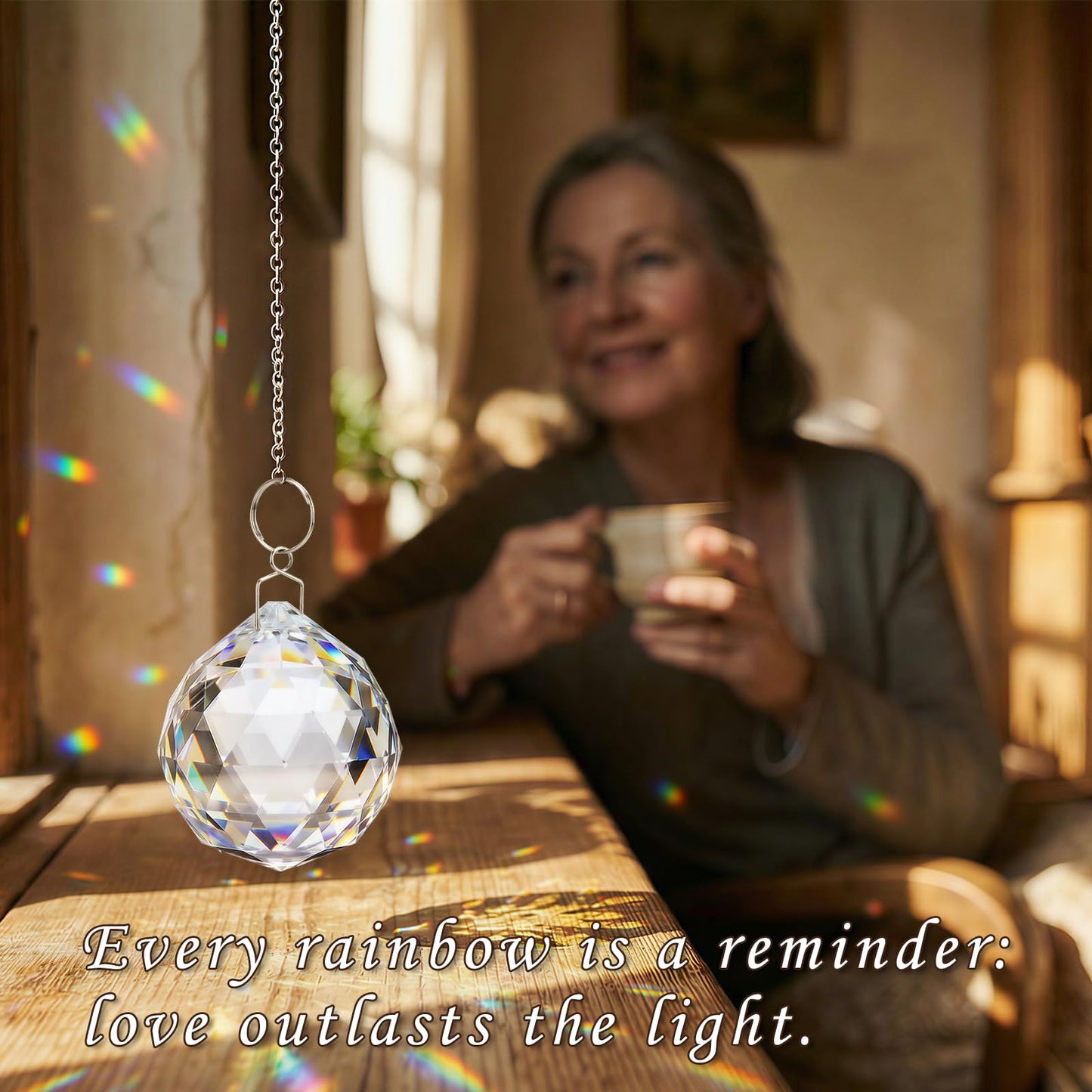 A Unique Sympathy Gift to Comfort & Heal: Tabletop or Hanging Rainbow Maker Memorial for Loss of Loved One, Mother, Father. A Thoughtful Miscarriage Gift with Stand & Chain for Window or Patio