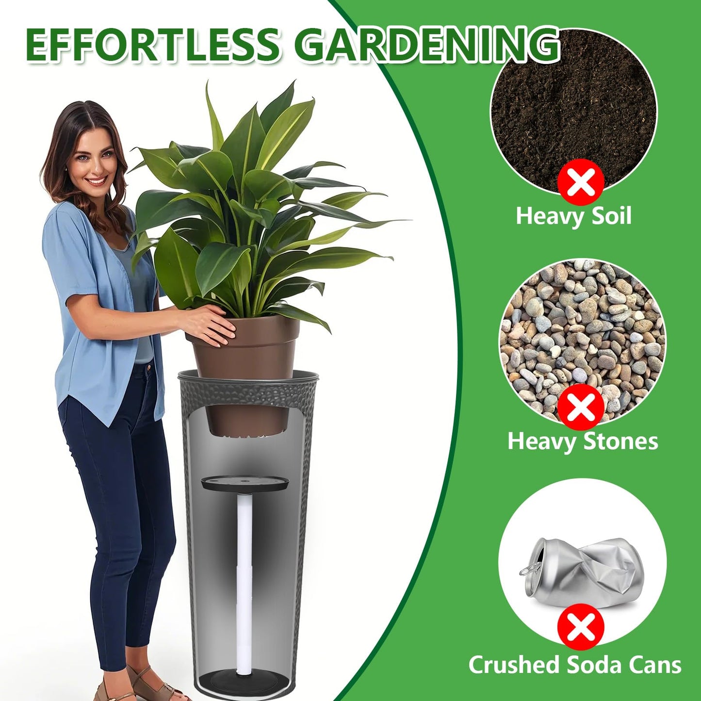 YLSAZL 2 Pack Adjustable Height Plant Risers for Inside Pots,11-17" Rise Plant Risers for, Indoor & Outdoor Insert with, Tall Square Round Taper Planter with 6''8" 10" Base & Top（Black - Short）