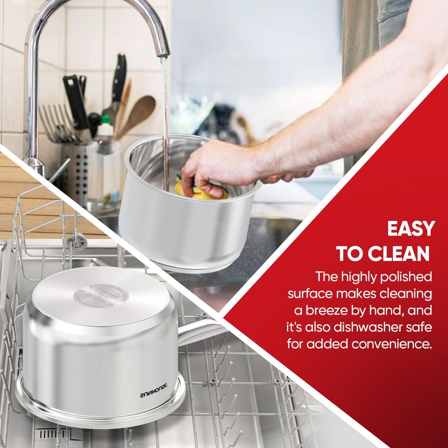 SUNHOUSE – 2 Quarts Stainless Steel Sauce Pan with Lid - PFOA-Free, Stainless Steel Sauce Pan, Advanced Impact Bonding Induction Base, Stay-Cool Handle, Compatible with All Cooktops