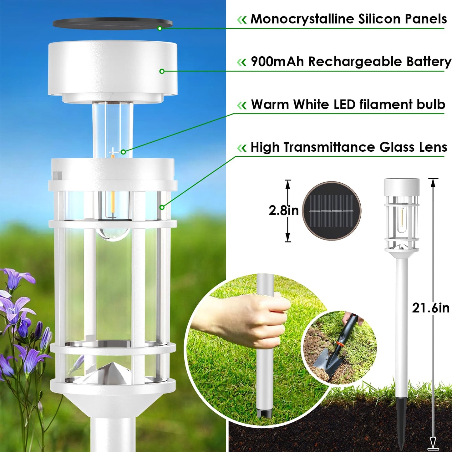 Mancra Solar Pathway Lights Outdoor Waterproof, 8 Pack LED Solar Garden Lights for Outside Decorations, Dusk to Dawn Solar Walkway Lights Landscape Lighting