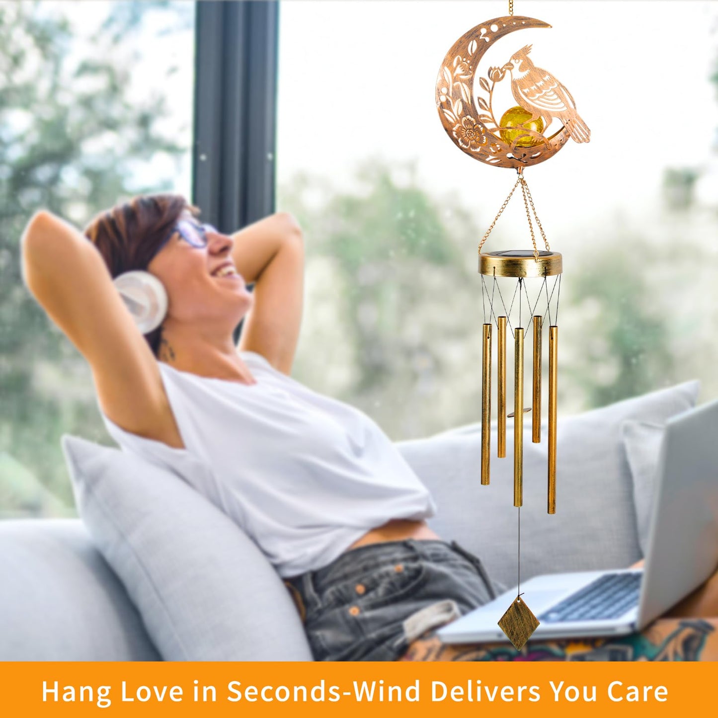 JOBOSI Moon Cardinal Wind Chimes Gift, Solar Cardinal Light, Solar Wind Chimes for Outside, Mother's Day Wind Chime, Gift for Mothers, Women, Grandmothers, Outdoor Garden Lawn Yard Decor