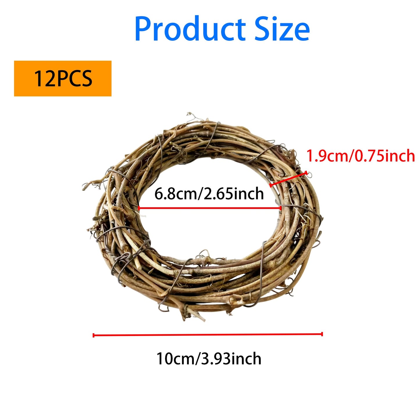 ZCLGOOD 12Pcs 4Inch Natural Grapevine Wreaths, Vine Branch Wreath Rattan Circle for DIY Christmas Holiday Craft Wedding Home Decoration Wall Hanging Supplies