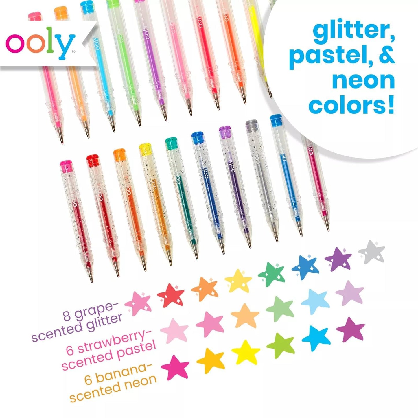 Ooly Scented Mini Doodlers Gel Set of 20 Pens - 20 Mini Glitter, Neon and Pastel Scented Gel Pens for Kids and Adults, Art and Stationery Supplies