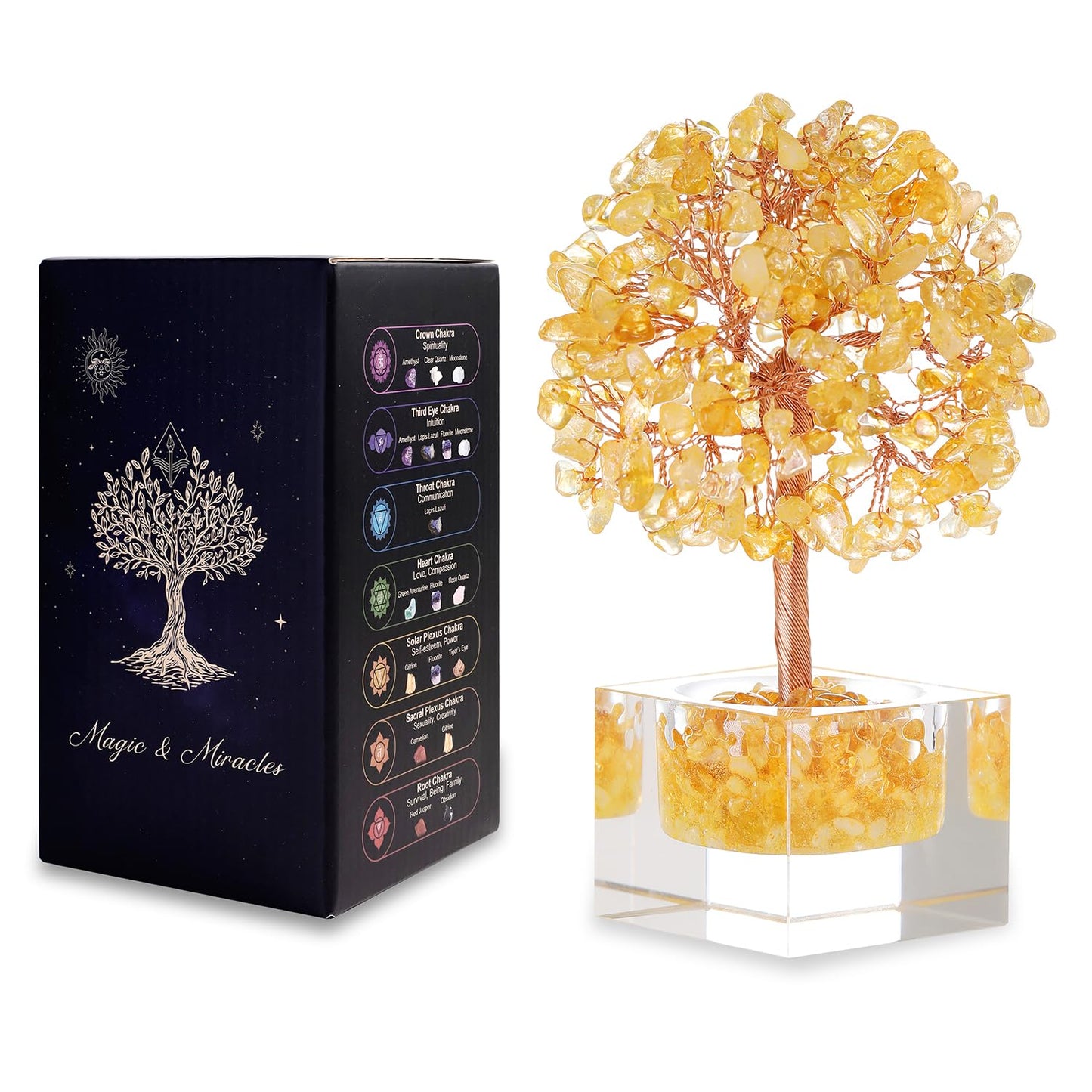 MAGIC AND MIRACLES Citrine Crystal Stone Tree, Chakra Tree of Life, Handmade Gemstone Bonsai Fengshui Plant for Meditation Yoga Positive Energy Good Luck Office Decor, Birthday Gifts for Women, Mom