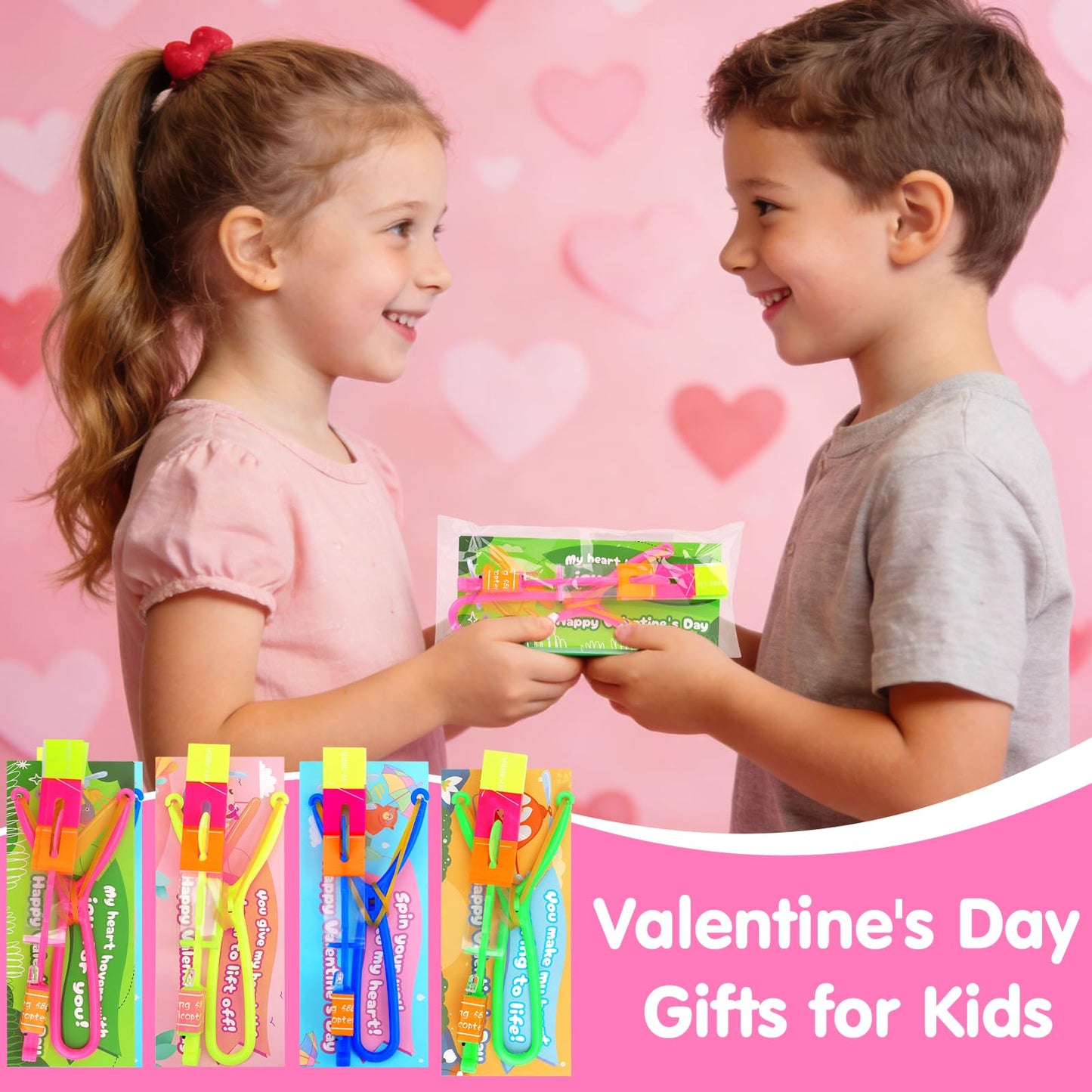 27 PCS LED Flying Toys Valentines Day Cards for Kids School Valentine Cards for Kids Classroom Exchange Gifts for Toddler Boys Girls Glow Helicopter Slingshot Bulk Goodie Bags Stuffers Party Favors