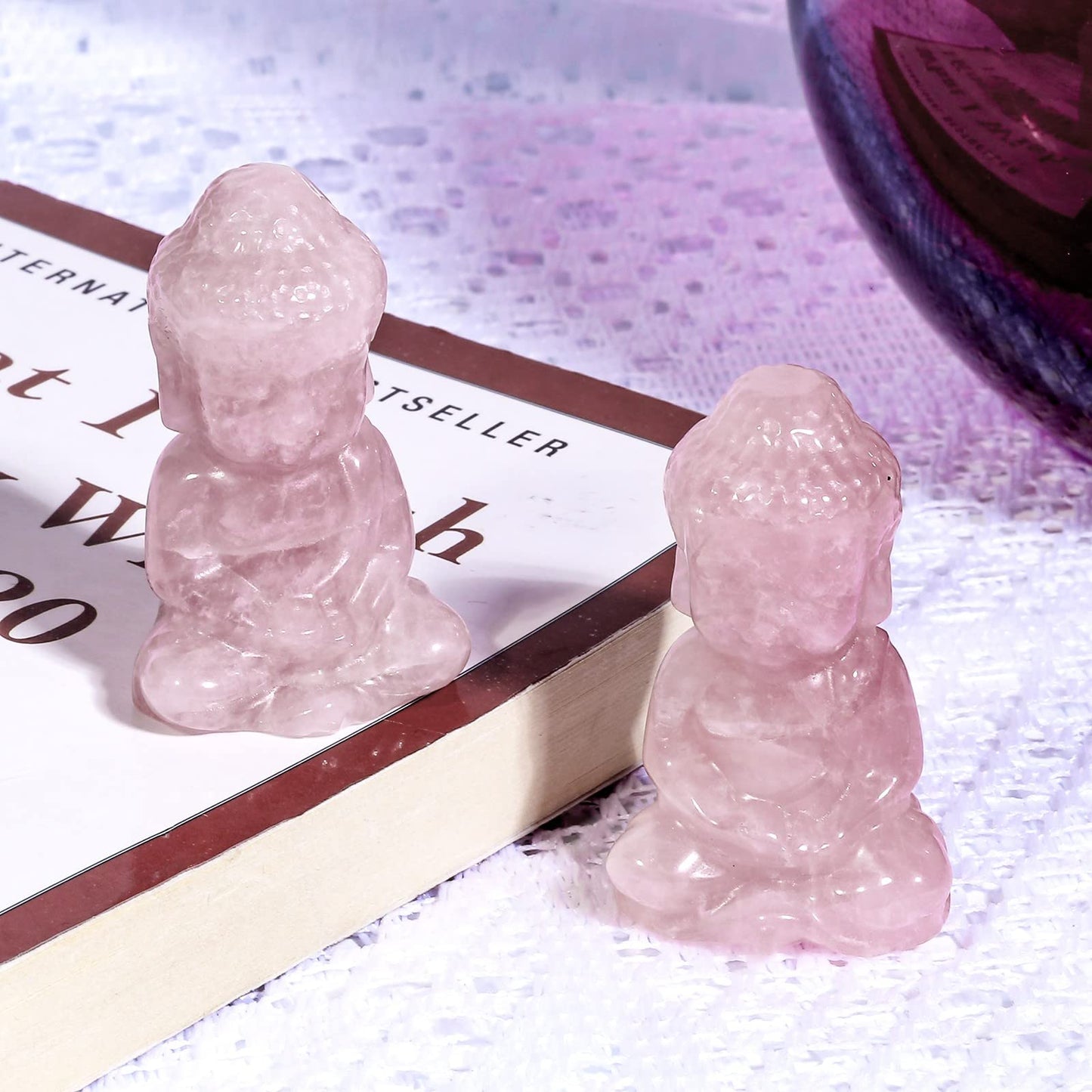 mookaitedecor Rose Quartz Meditating Buddha Crystal Figurine Crystal Healing Pocket Stone Carved Statue for Home Feng Shui Decoration 1.9 inch