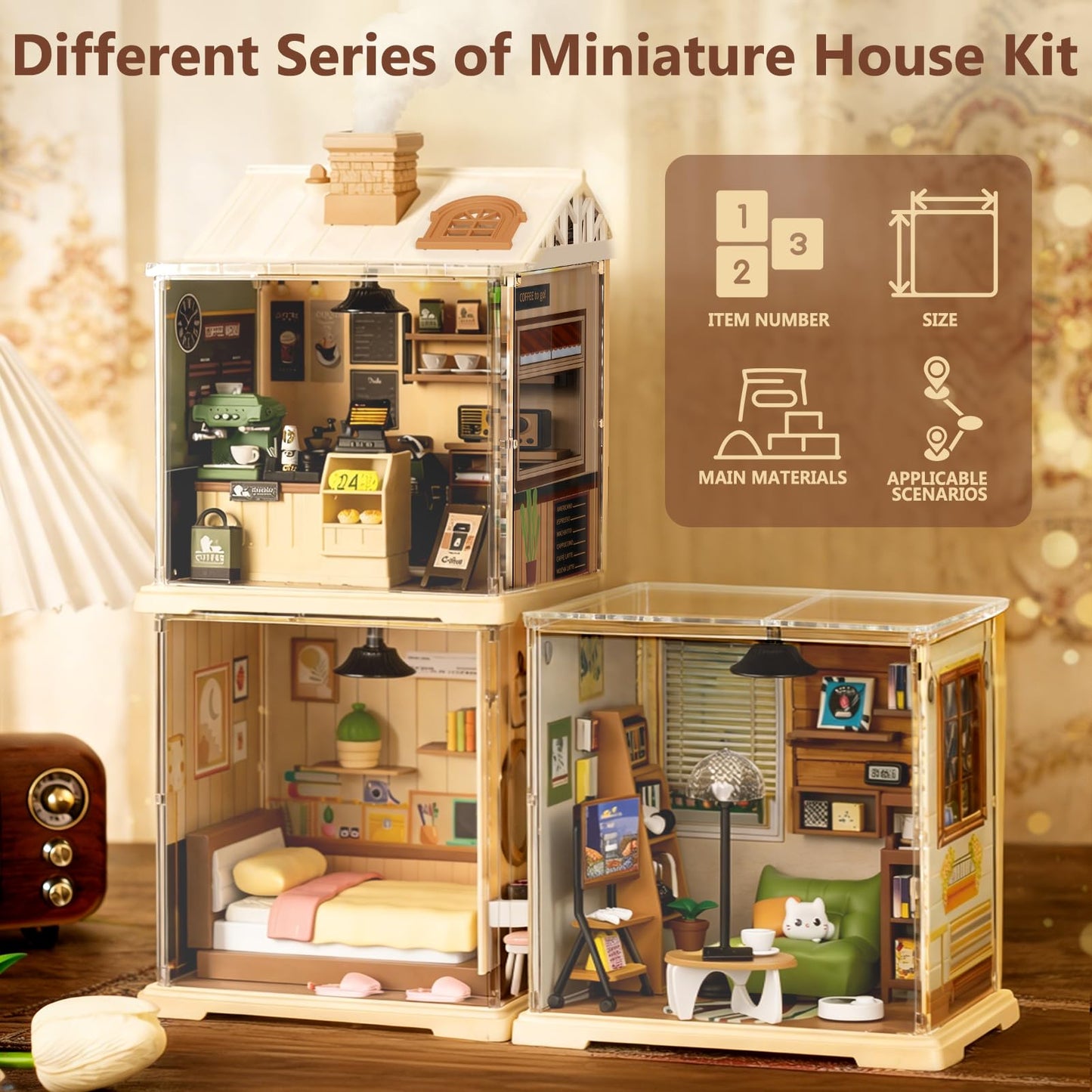 BUSOHA DIY Miniature Cozy Home House Kit - Tiny House with LED Light & Dust Cover Tiny Home with Furniture for Adults Dollhouse Model Building Set, Mini Room Craft Gift for Women & Teens