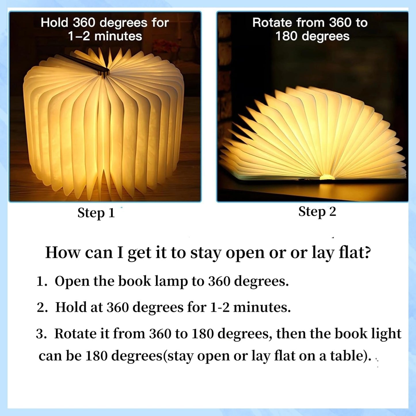 Vilygret 3 Colors Rechargeable Folding Book Lamp, Wooden Book Night Light,Birthday Christmans Thanksgiving Gift for Women Boys Kids Girls