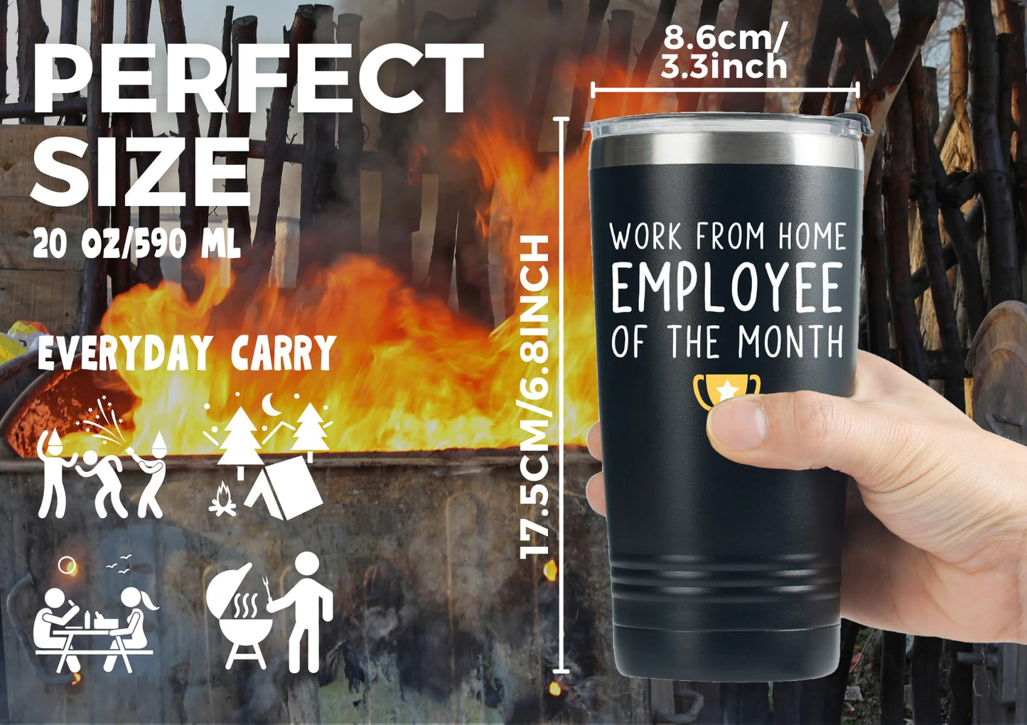 Work From Home Gifts For Women/Men, Vacuum Insulated Tumbler 20oz With Lid and Straw, Unique Gifts For Remote Workers - Work From Home Employee Of The Month - Metal