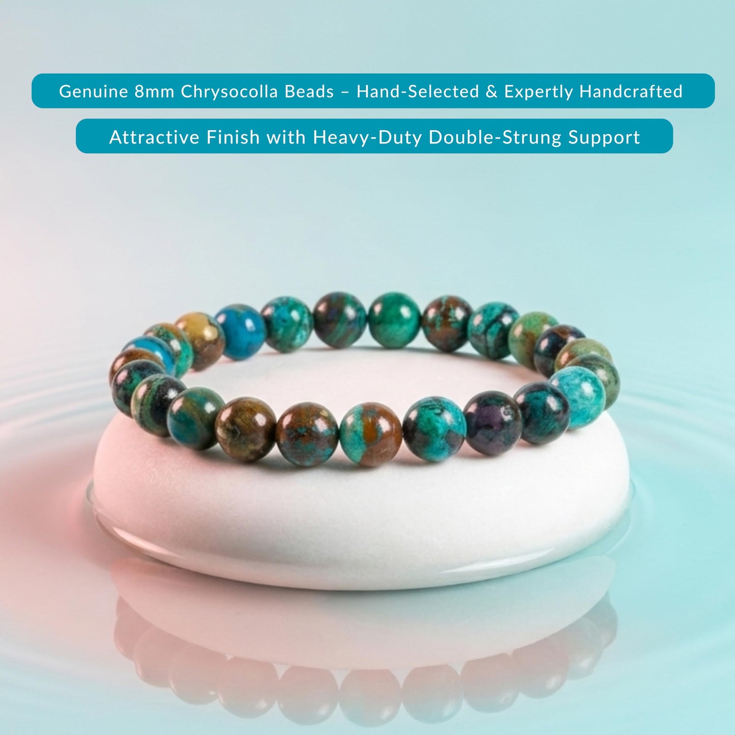 Cherry Tree Collection Chrysocolla Beaded Bracelet – Genuine 8mm Gemstone Stretch Bracelet for Men & Women – Handmade Crystal Bracelet - (Chrysocolla - S)