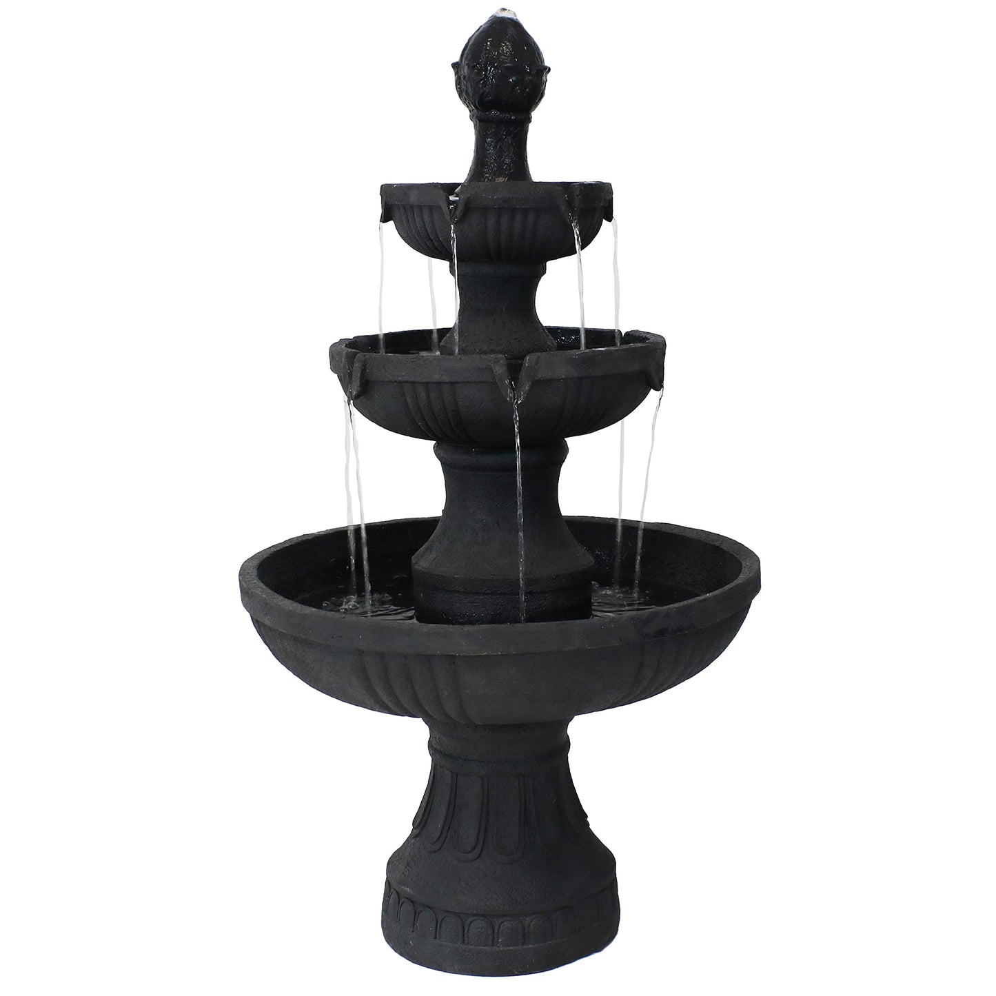 Sunnydaze Flower Blossom 43" Tiered Outdoor Water Fountain - 3-Tiered Outdoor Fountain for Garden, Patio, or Backyard - Black Finish