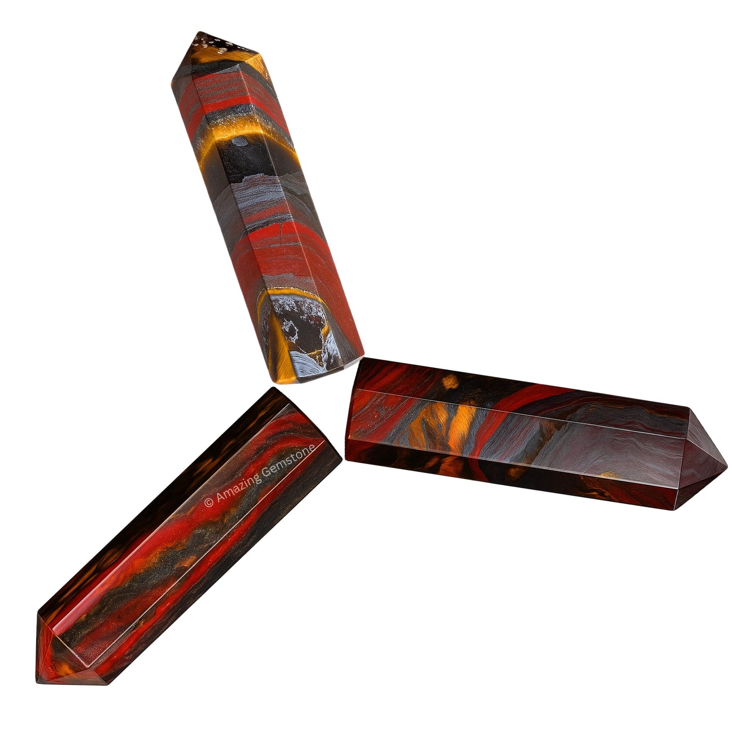 Amazing Gemstone Crystal Points Bulk Healing Crystals & Stones - Premium Single Terminated Healing Wand Point Bulk Crystals for Crafts, Crystal Grid, DIY Work (Iron Tiger Eye, Set of 3)