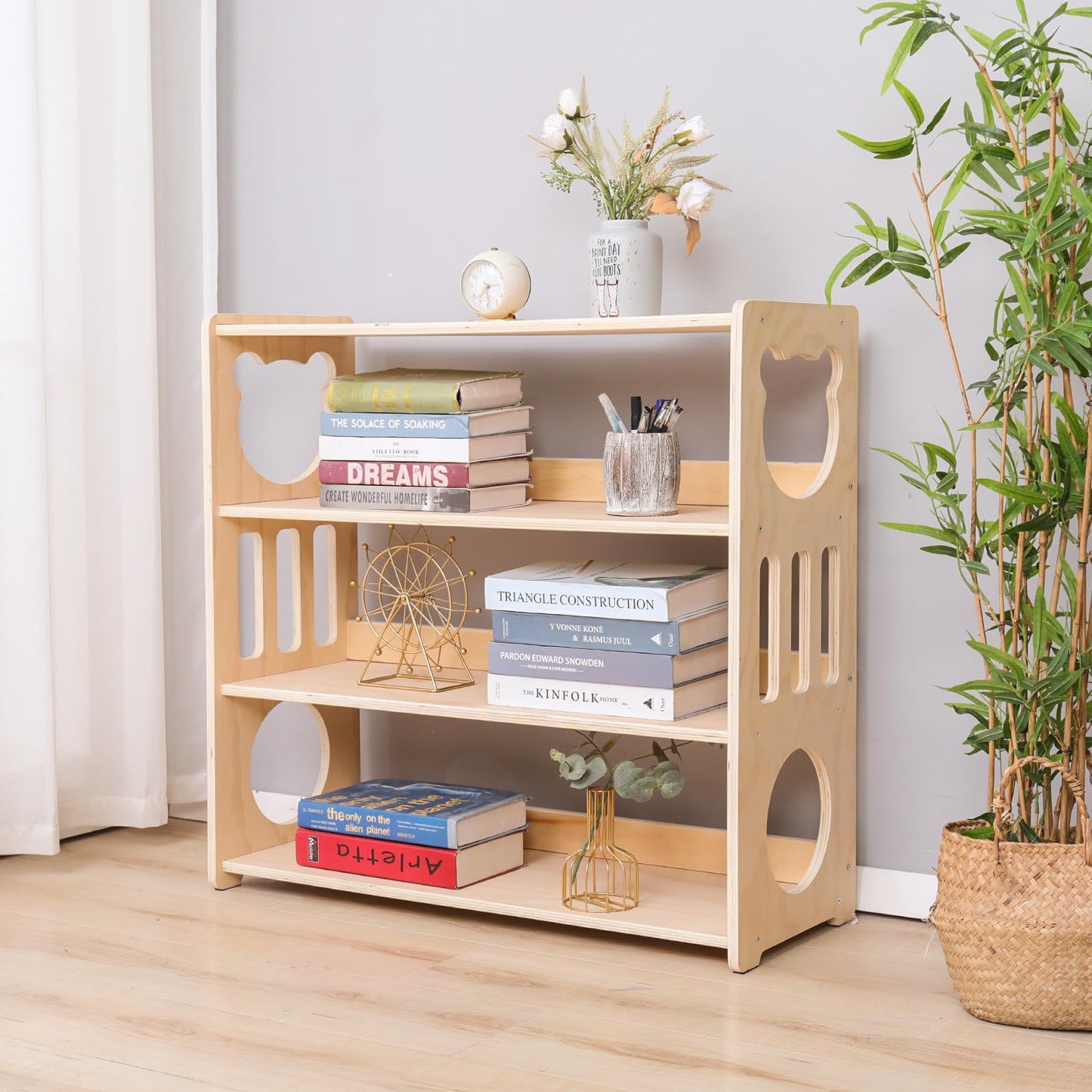 YJTREMFYX Children's Toy Storage Rack Montessori Bookshelf, Used as a Storage Cabinet for Books and Toys in Game Rooms, Children's Rooms, Daycare Centers, and kindergartens (4 Levels)
