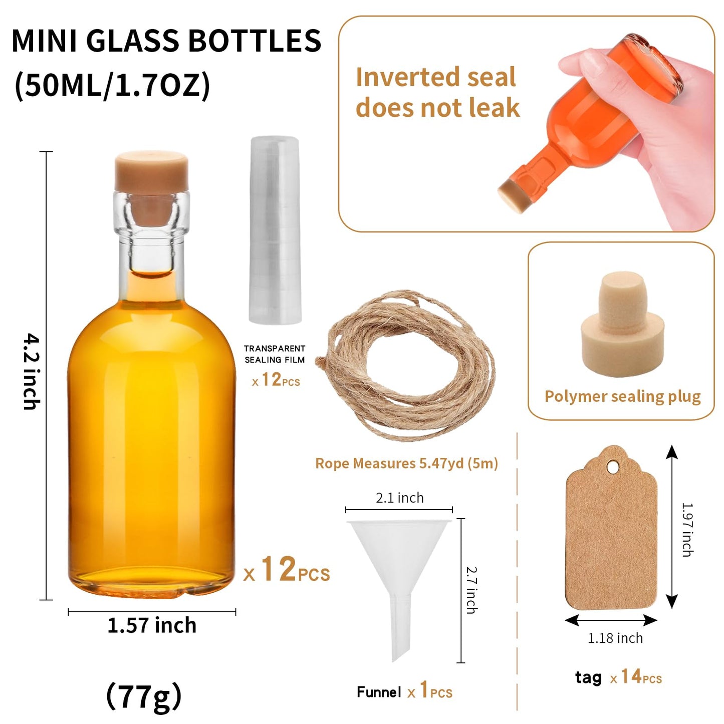 eispap 12Pcs 1.7OZ Mini Glass Liquor with Lids Small Glass Wine Bottles Reusable Empty Alcohol Bottles for Christmas Birthday Weddings Party Favors 50ML (12)