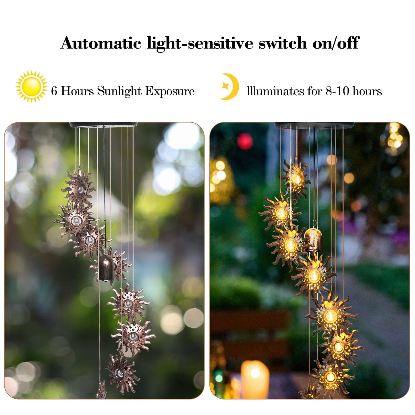 8 LED Solar Upgarde Sun Moon Star Wind Chimes Outdoor,Mom Gifts for Mothers Day Grandma Gift Sun Wind Chimes for Outside,Hanging Lights Warm LED,Outdoor Sun Decor,Gifts for Wife