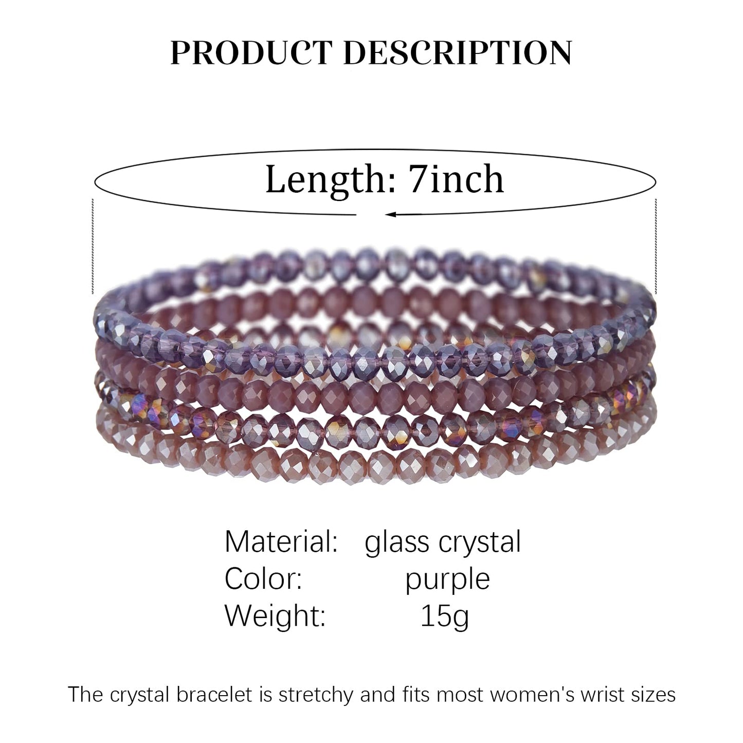 Noessla Beaded Boho Stretch Bracelet Colorful Stackable Crystal Beads Bracelets Trendy Costume Jewelry Mothers Day Gifts for Women(Purple)