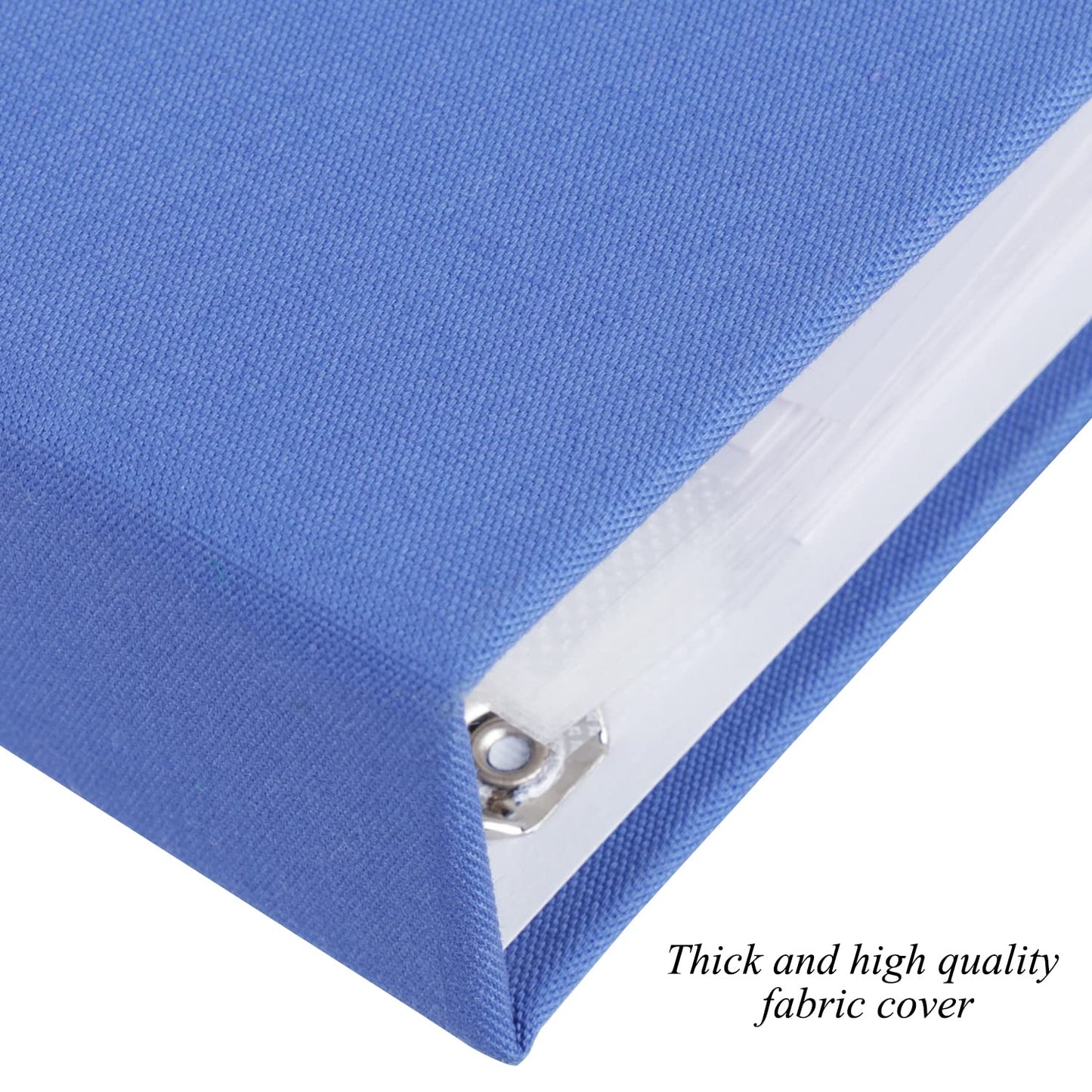 1DOT2 12x12 Inch Large 3 Ring DIY Scrapbook Photo Album Journal with 30 Plastic Sleeves 60 Pages and Fabric Cover for Baby Travel Wedding Couple Anniversary kids Adventure (Blue Cover/White Pages)