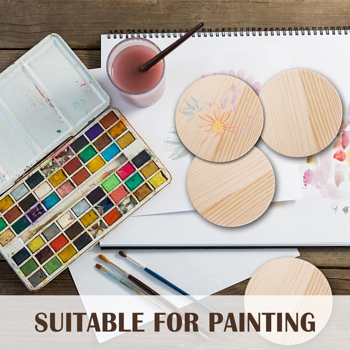 42 Pieces Unfinished Wood Coasters, 4 Inch Round Blank Wooden Coasters for Crafts with Non-Slip Silicon Dots for DIY Stained Painting Wood Engraving Home Decoration