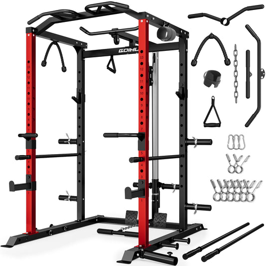 Goimu C1-V4 Power Cage, 2000LBS Squat Rack with LAT Pulldown, Multi-Function Weight Cage Strength Training Machine, Workout Cage with More Attachments for Home Gym Garage (RD Power Cage C1)