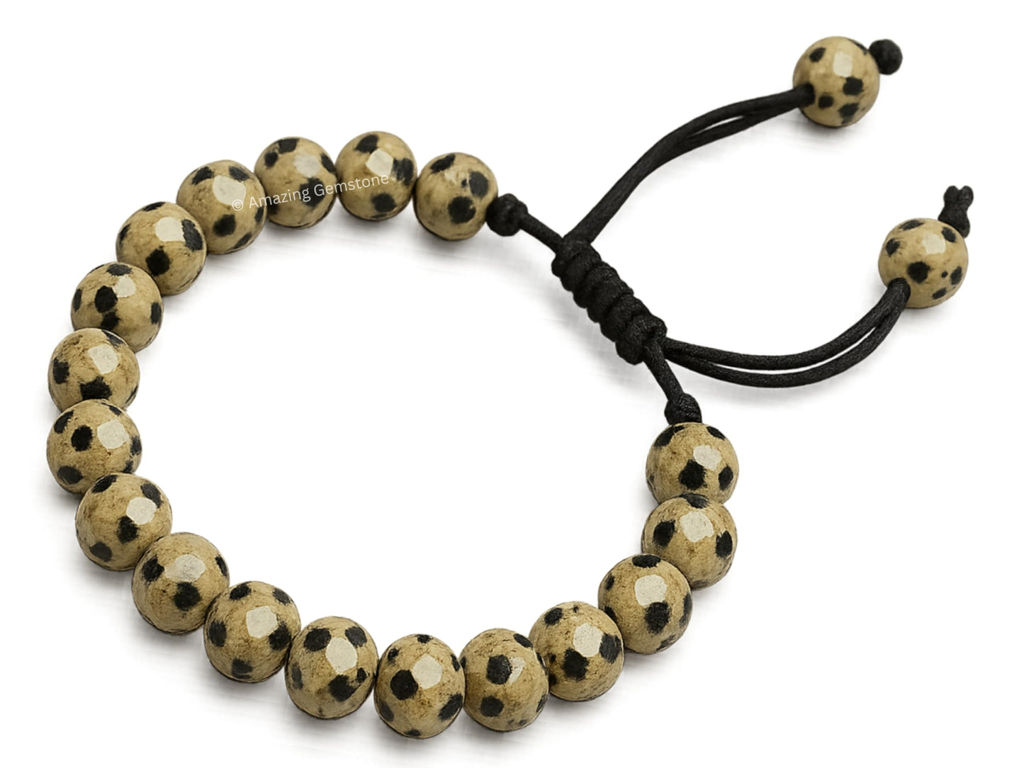 Amazing Gemstone Dalmatian Jasper Bracelet for Women - Chakra Mens Bracelet Protection Crystals and Healing Stones, Blessing Spiritual Meditation Stocking Stuffers (Faceted Beaded Bracelet)