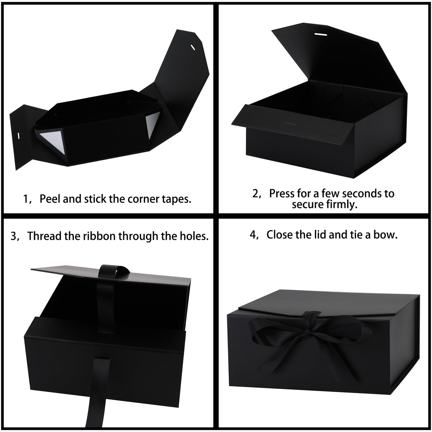 OEMVALATY 8-Pack Gift Boxes,9.5x6x3 Inch Magnetic Gift Boxes with Lids for Presents,Black with Ribbon, Bridesmaid Proposal Box for Wedding, Storage, Birthday