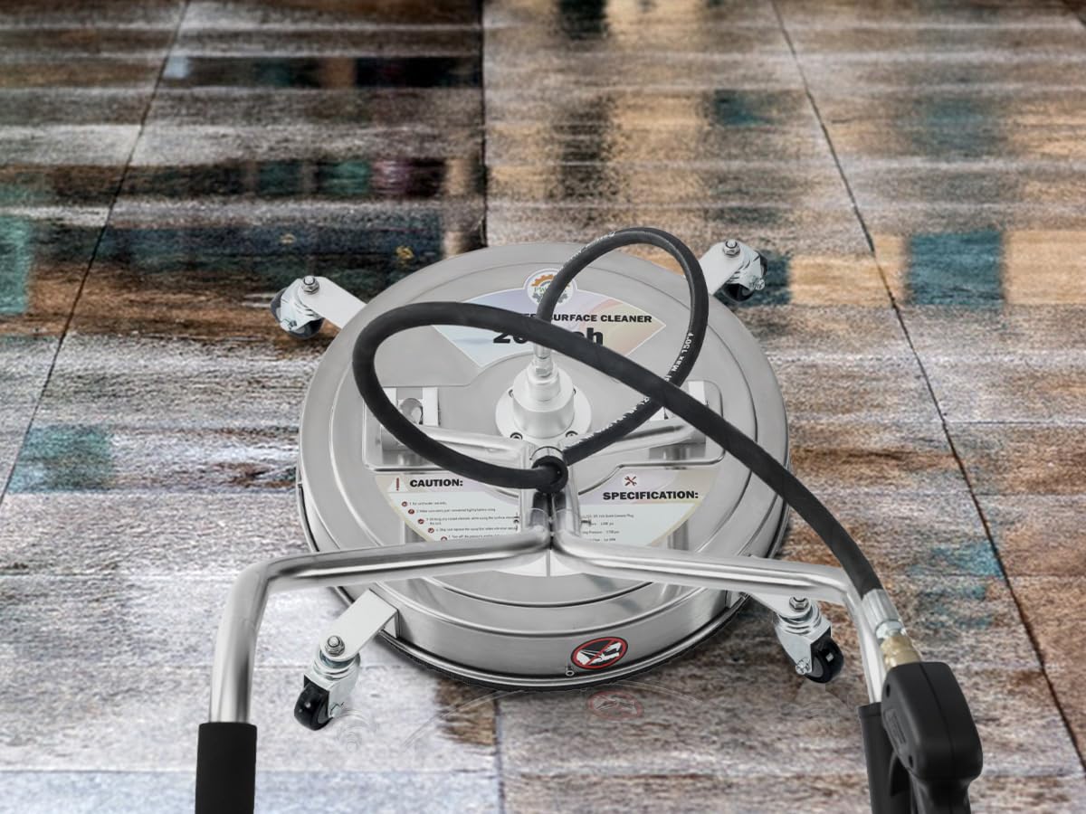 PWACCS 20" Pressure Washer Surface Cleaner, Stainless Steel Power Wash Surface Washer with Dual Handle & 4 Wheels, 4500 PSI Pressure Washer Scrubber for Cleaning Concrete, Cement, Patios and Driveways