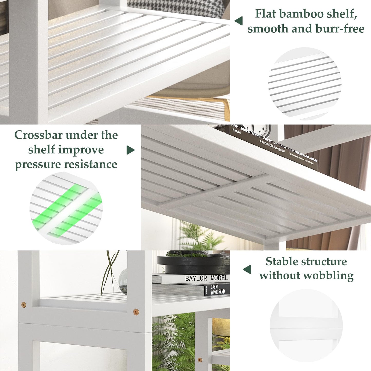 Homykic Double Wide Bamboo Bookshelf White, 6-Tier Large Open Bookcase with 12 Display Shelves, 6ft Tall Freestanding Book Shelf for Home Office, Bedroom, Living Room, Plants