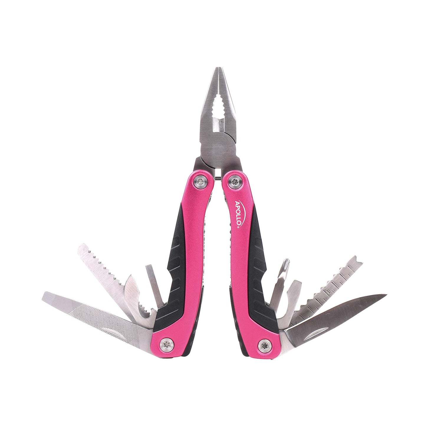 Apollo Tools 14-in-1 Steel Pocket Multitool Pliers, Dozens of Uses for Everyday Life, Repairs, Survival, Outdoors, Camping, Fishing - Pink Ribbon - Pink - DT5015P