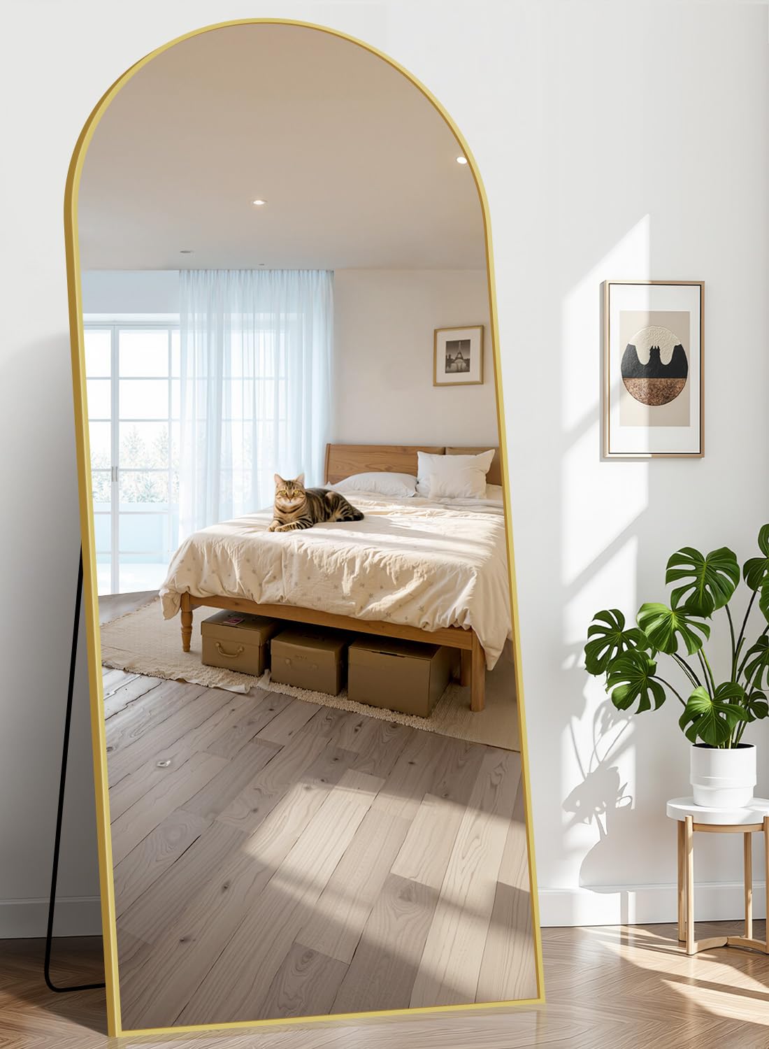 InfiniGlass 76"x34" Arched Full Length Mirror, Large Floor Mirror with Aluminum Alloy Frame Standing Hanging or Leaning Wall-Mounted Mirror, Vanity Mirror for Living Room and Bedroom,Gold