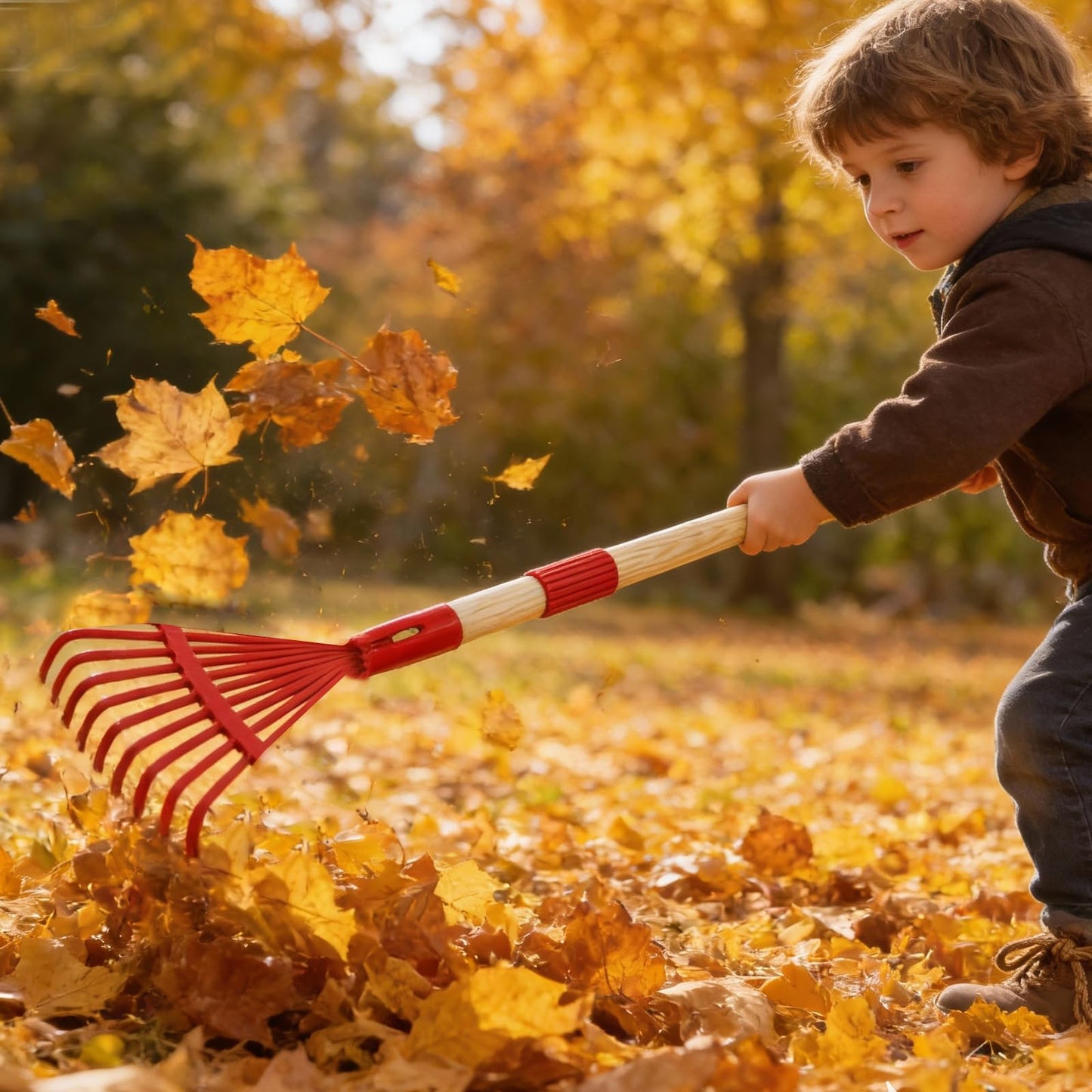 2 Pcs Kids Rake and Shovel Set,28" Toddler Size Metal Snow Shovel & Leaves Rake with Wooden Handle,Real Gardening Tools for Child Age 3 for Little Helpers in Winter Yard Fun
