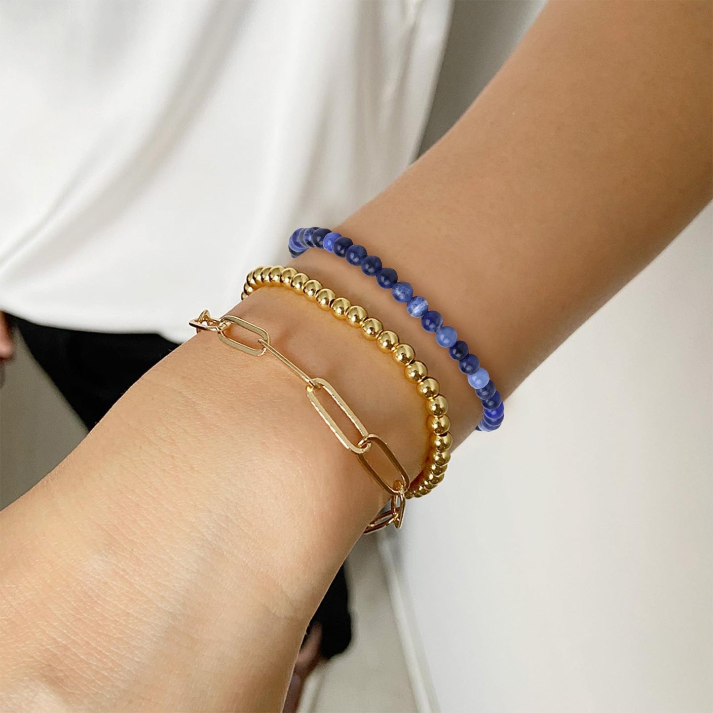 Harry and Henry Gold Beaded Bracelets for Women Gold Crystal Stackable Bracelets for Women Elegant Bead Bracelet Set Boho Jewelry Gift