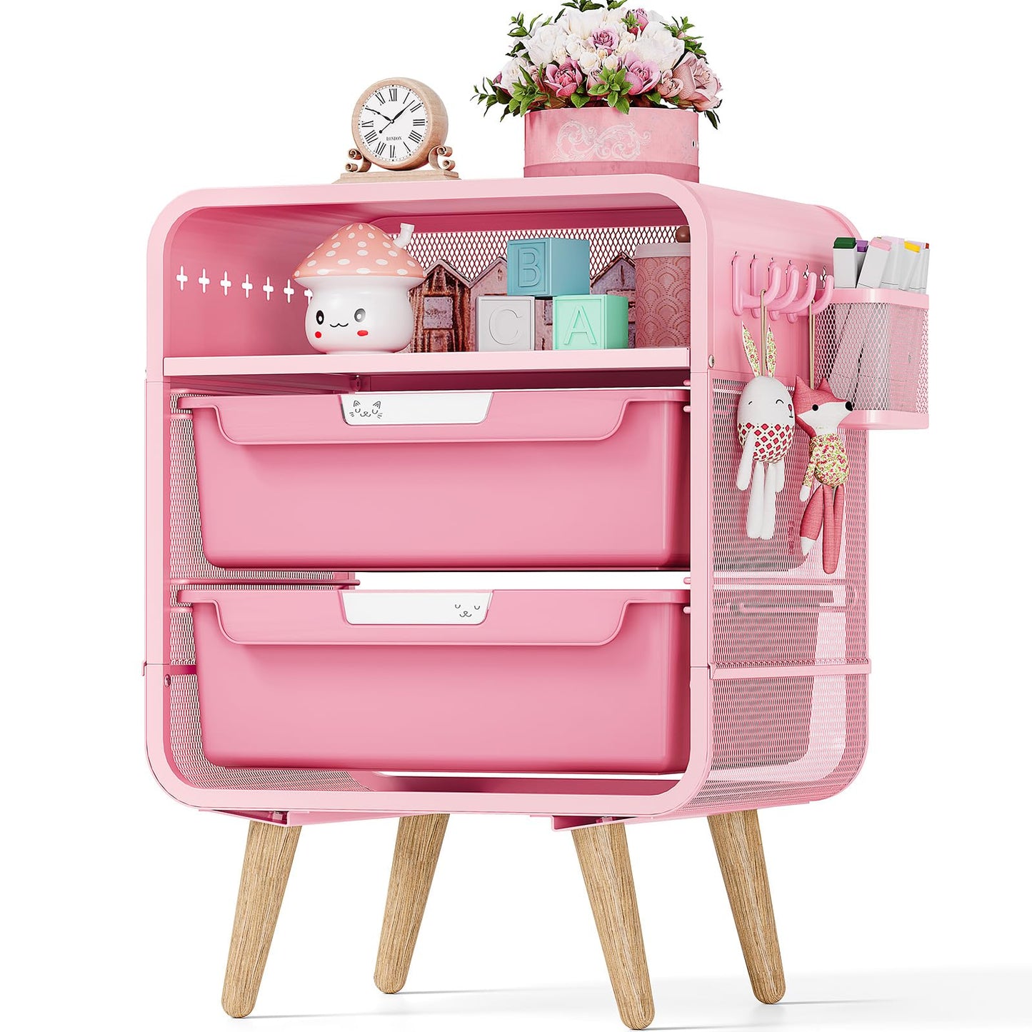 SYKIARIOL Pink Nightstand, Cute End Table with Storage Drawer, Kids Nightstand for Bedroom Furniture, Bedside Table Small Desk Coffee Table for Living Room, Dorm, Office