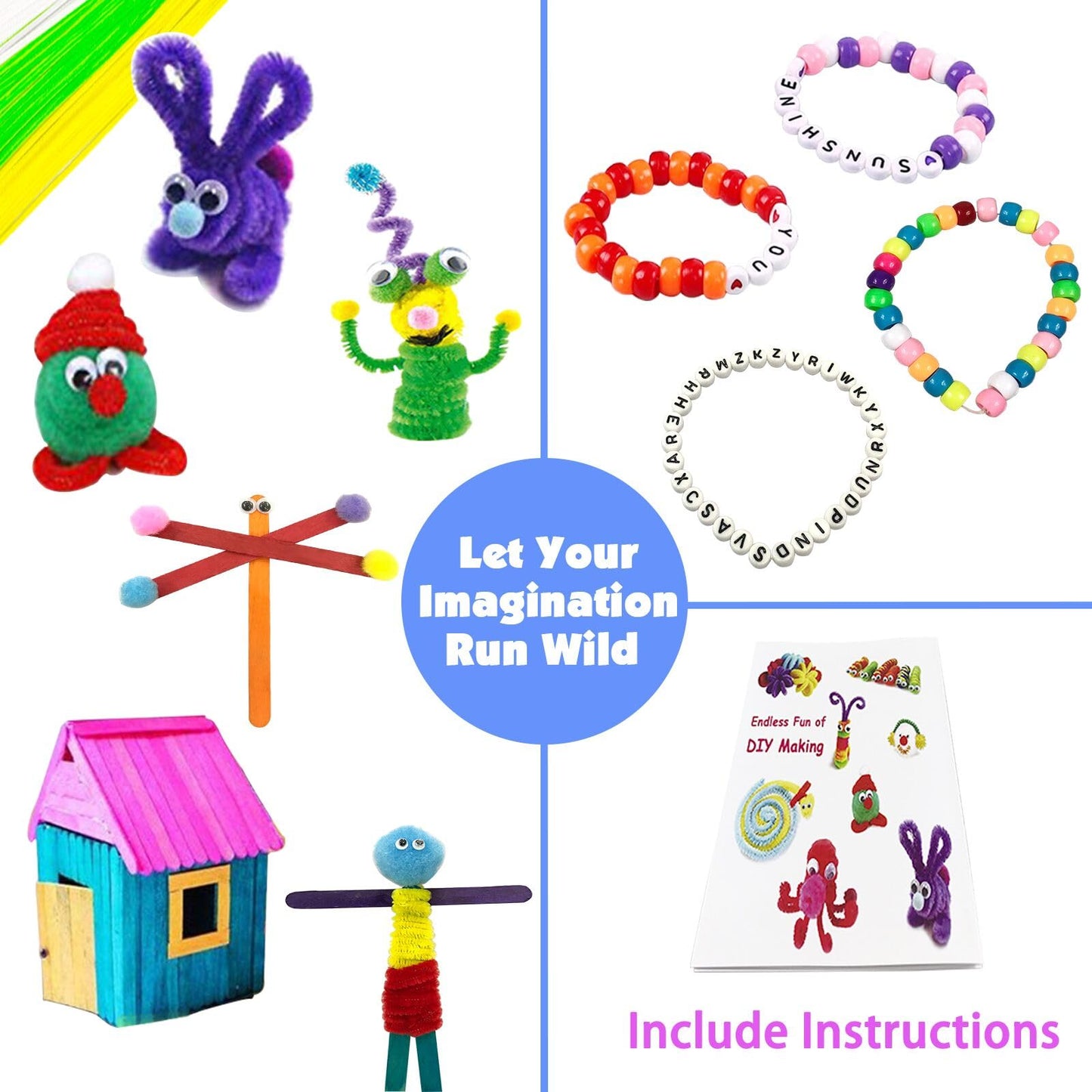 VLUSSO 3000Pcs Arts and Crafts Supplies for Kids Girls 8-12 Craft Kit with Pipe Cleaners Beads Crafts for Kids DIY School Supplies Set Crafting Box for Girls Boys Age 4-6, 6-8, 8-12 Years Gifts