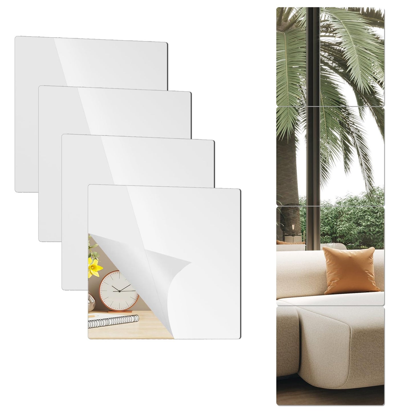 PopularLdo Shatterproof Acrylic Wall Mirror Tiles, 6 Pack 12x12 Inch Self-Adhesive Full Body Wall Mirrors for Bedroom, Home Gym, Bathroom & Living Room, Unbreakable Flexible Mirror Sheets