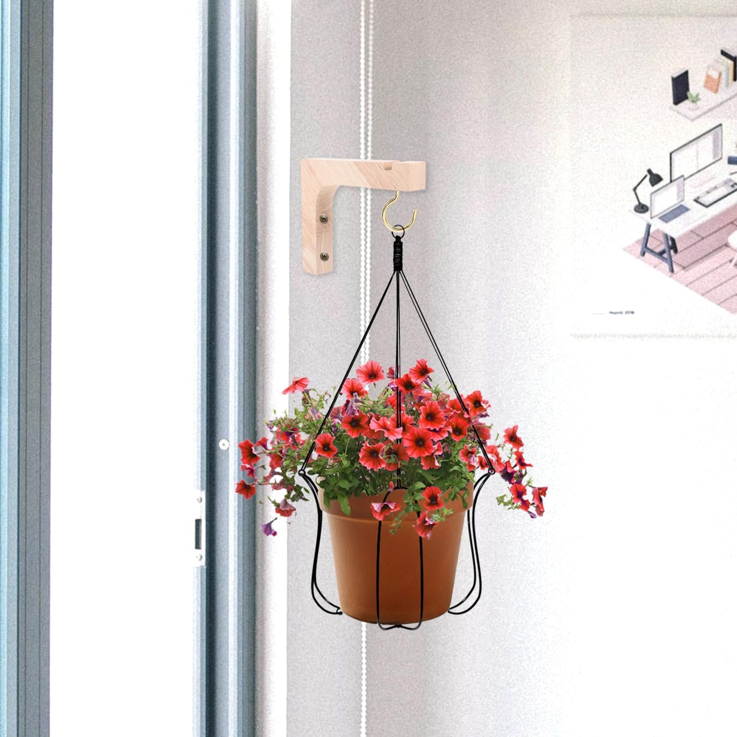 NULYLU Wooden Plant Hanger Hook 2pcs Heavy Duty Wall Mounted Plant Hanging Bracket for Indoor Outdoor Planters Natural Wood Color