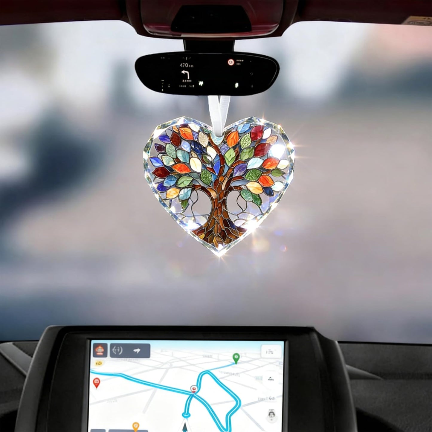 Tree of Life Stained Glass Ornament Christmas Tree Decorations Heart Shape Crystal Ornaments Holiday Presents Idea Car Hanging Ornaments Unique Keepsale for Mom Wife Friend Sister